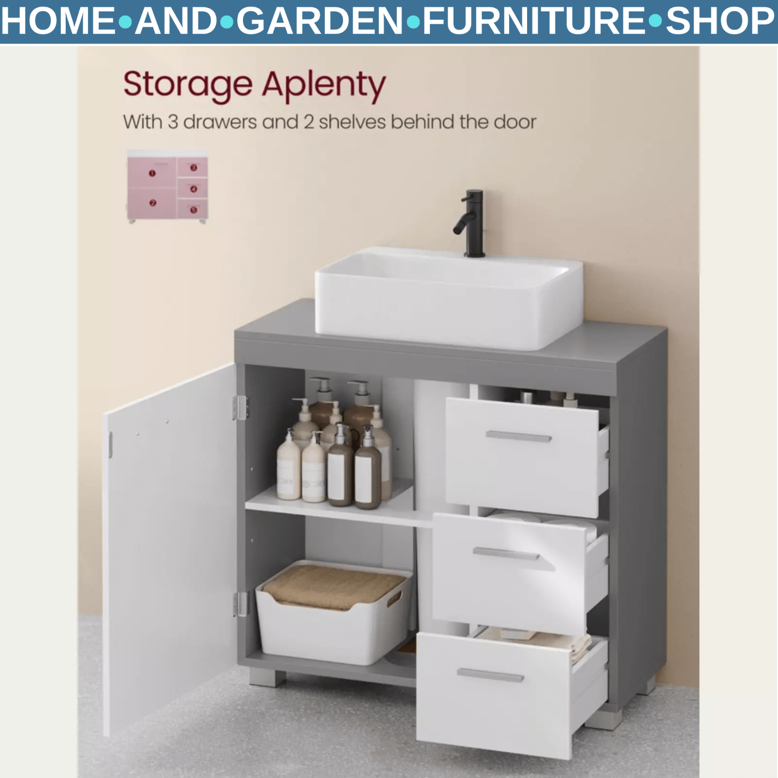 Under Sink Bathroom Vanity Unit Wash Basin Base Cabinet Drawers Cupboard Storage - Home and Garden Furniture Shop - rustic - furniture