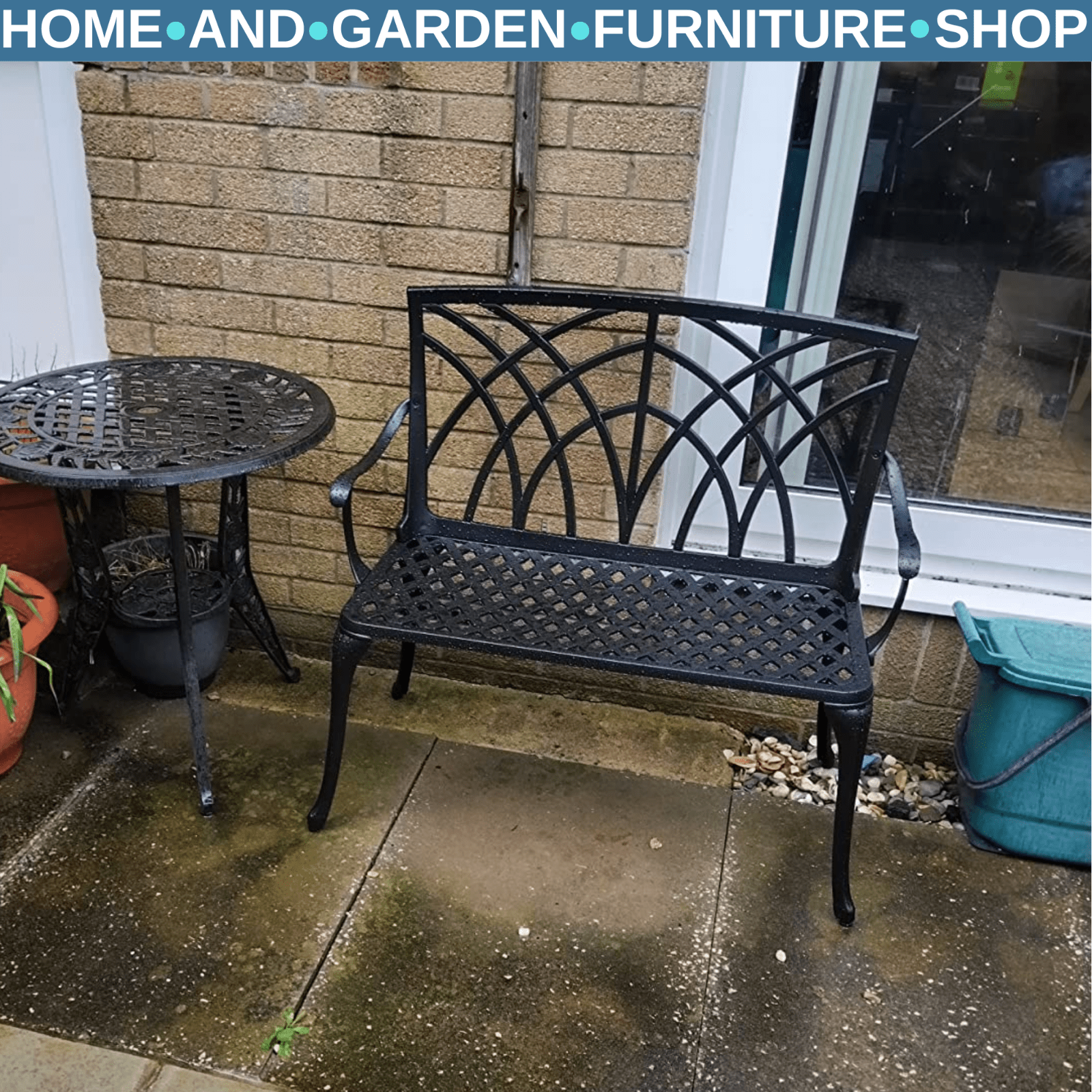 Vintage 2 Seater Cast Aluminium Garden Bench Patio Loveseat Ergonomic Armrest - Home and Garden Furniture Shop - rustic - furniture