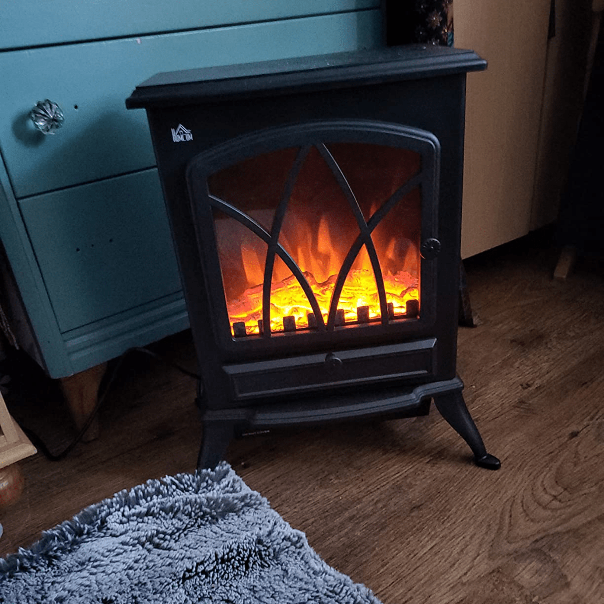 Vintage Electric Stove Fireplace Log Burning Flame Effect Portable Fan Heater - Home and Garden Furniture Shop - #rustic - furniture#
