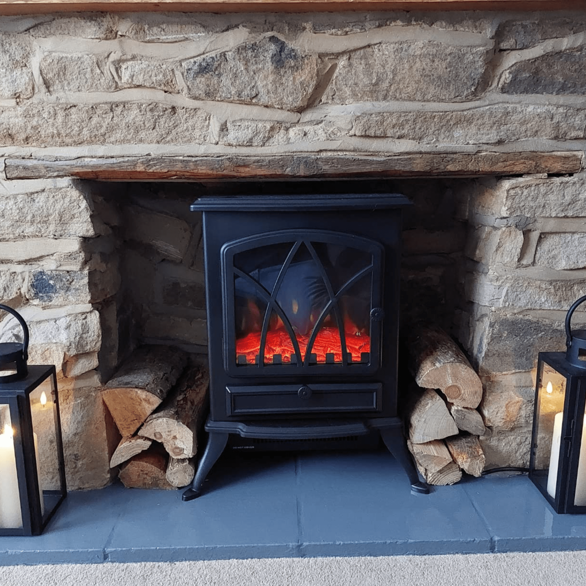 Vintage Electric Stove Fireplace Log Burning Flame Effect Portable Fan Heater - Home and Garden Furniture Shop - #rustic - furniture#
