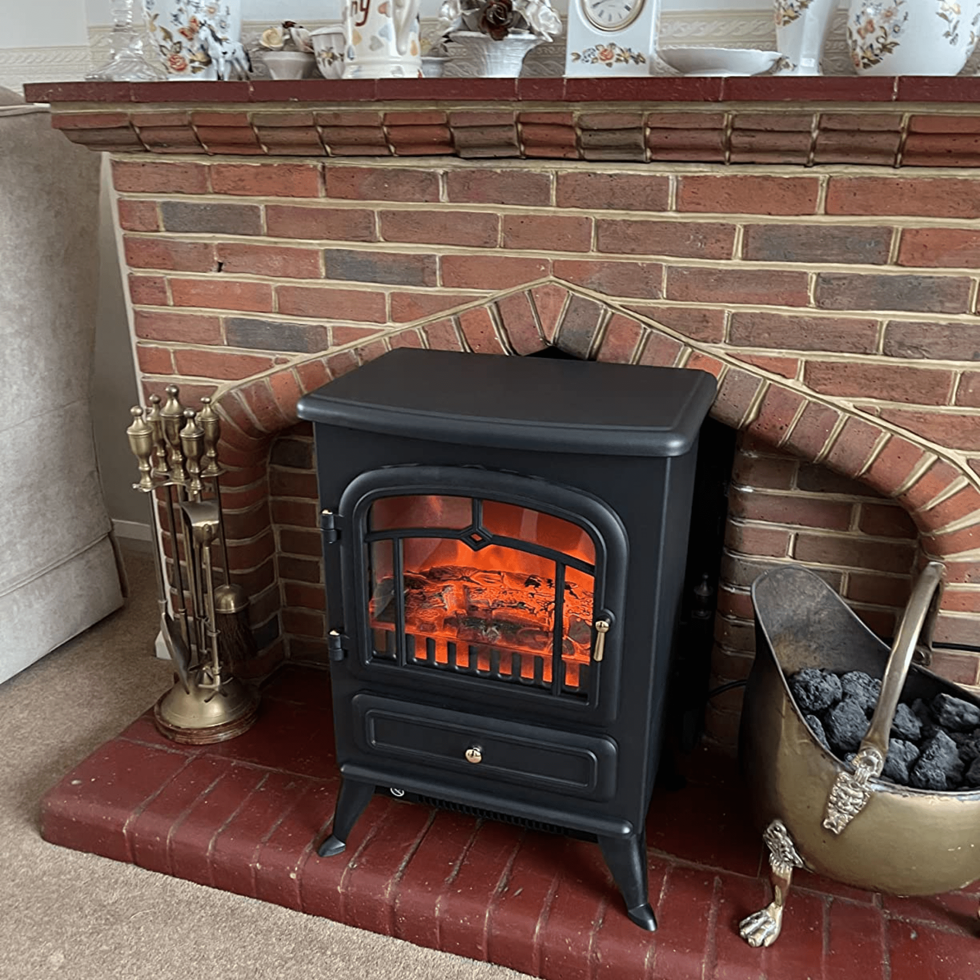 Vintage Freestanding Electric Fireplace Stove Heater Log Burning Flame Effect - Home and Garden Furniture Shop - #rustic - furniture#