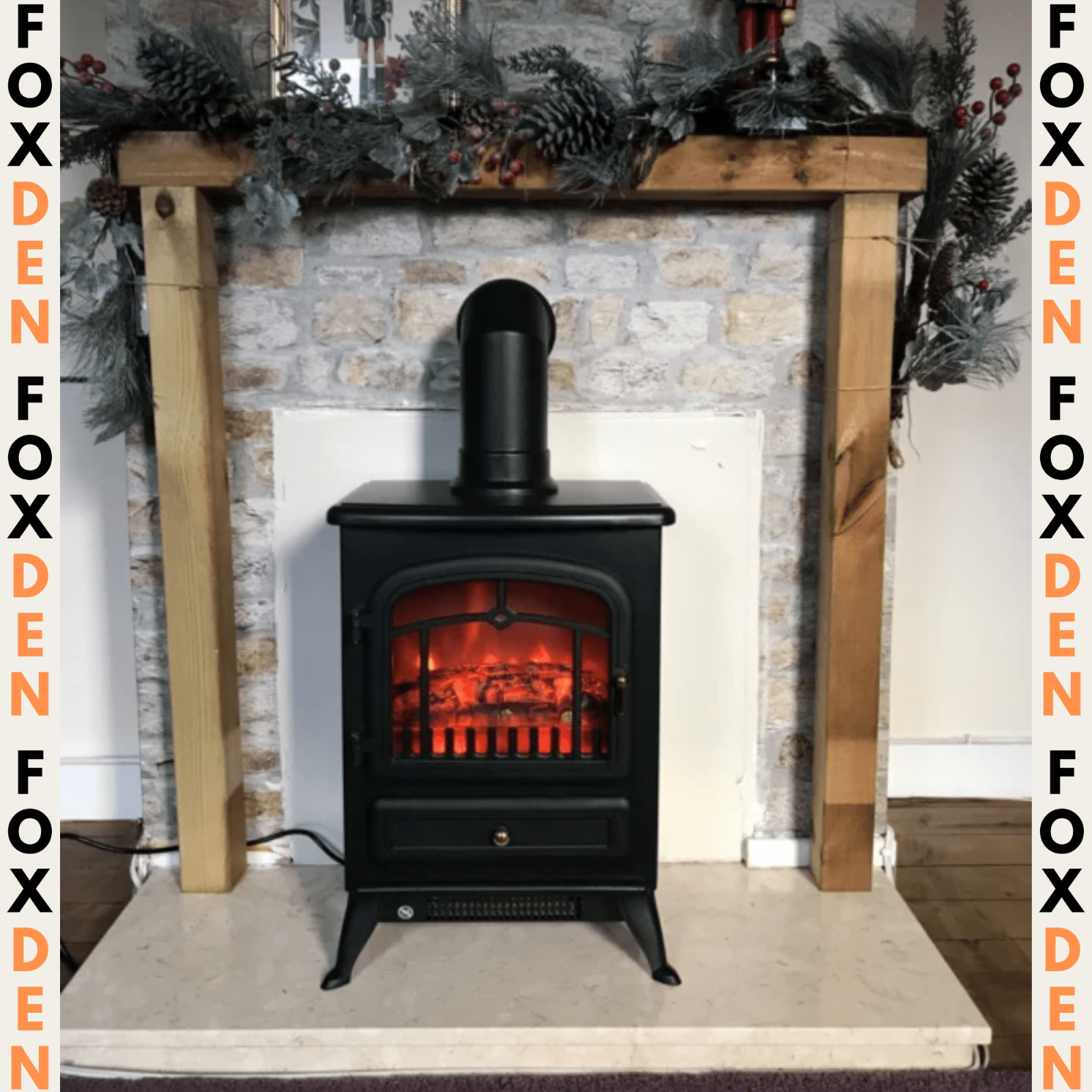 Vintage Freestanding Electric Fireplace Stove Heater Log Burning Flame Effect - Home and Garden Furniture Shop - rustic - furniture