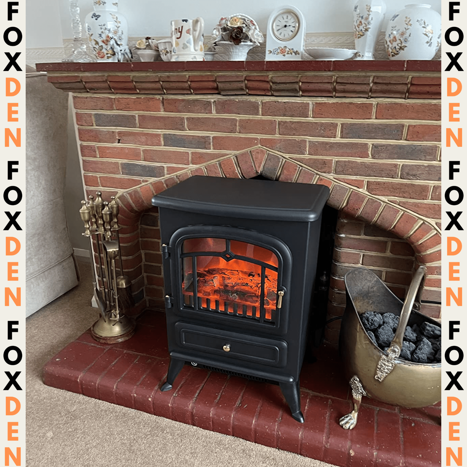 Vintage Freestanding Electric Fireplace Stove Heater Log Burning Flame Effect - Home and Garden Furniture Shop - rustic - furniture