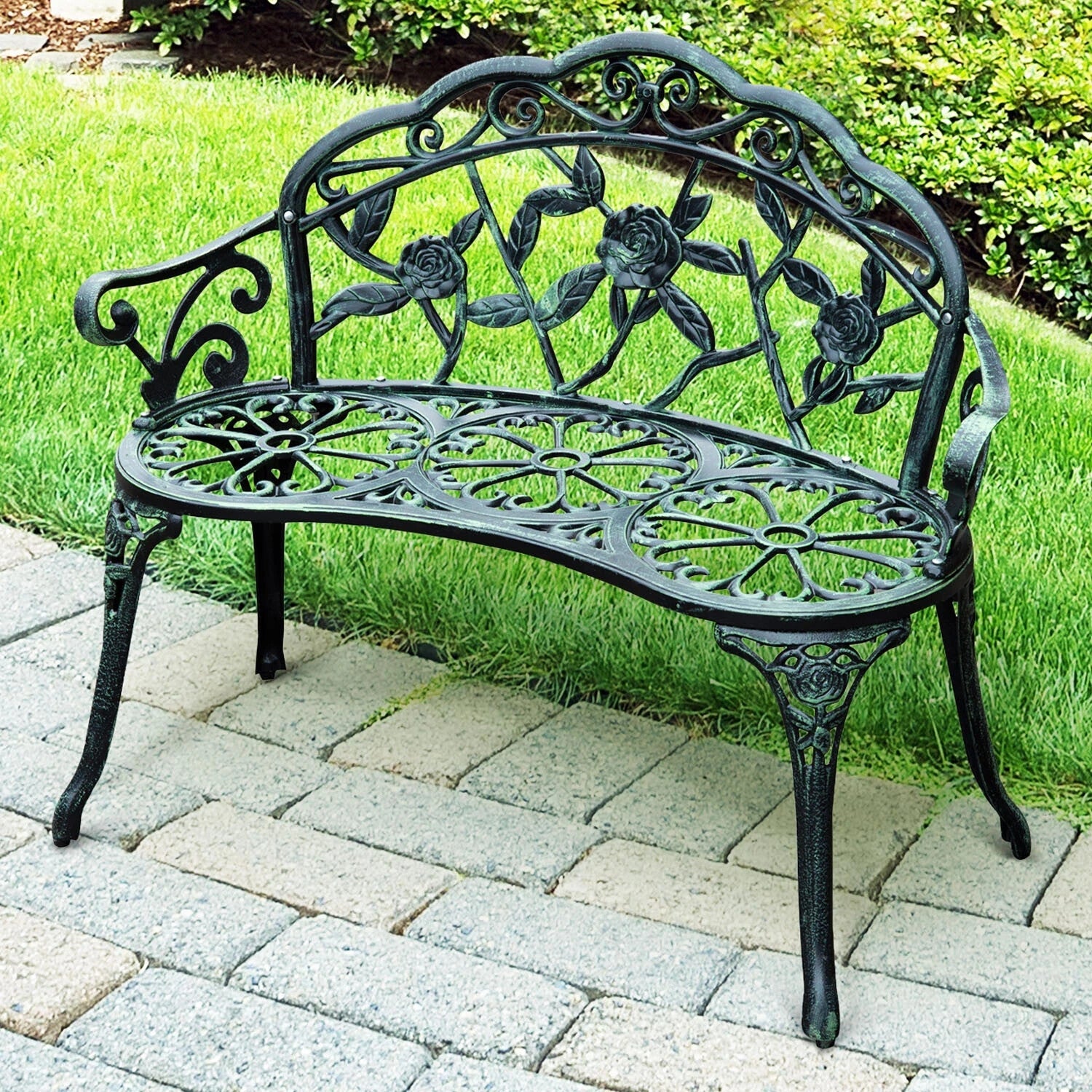 Vintage Garden Bench Porch Park Chair 2 Seater Antique Rose Style Cast Aluminium - Home and Garden Furniture Shop - rustic - furniture