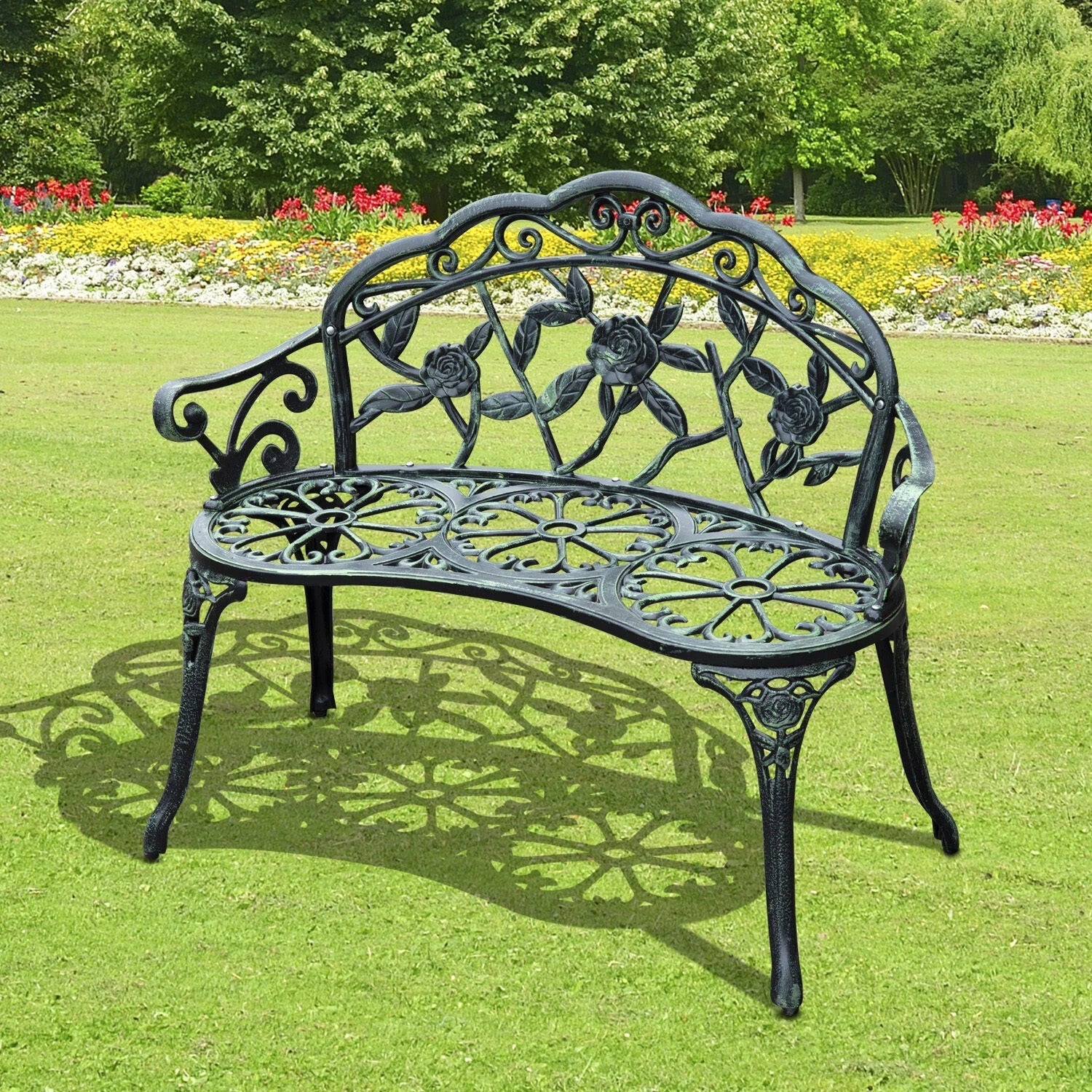 Vintage Garden Bench Porch Park Chair 2 Seater Antique Rose Style Cast Aluminium - Home and Garden Furniture Shop - rustic - furniture