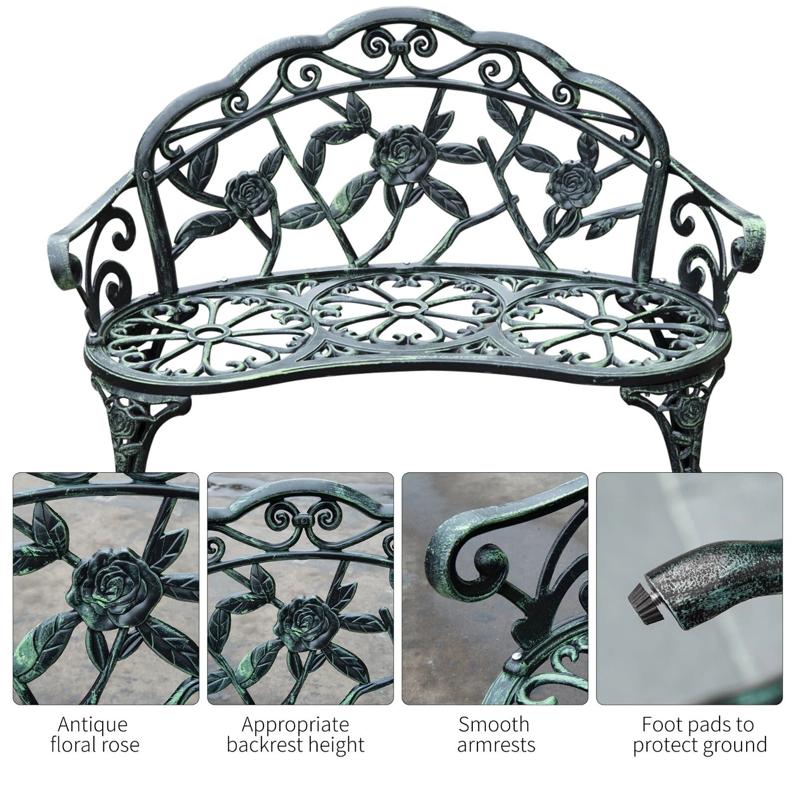 Vintage Garden Bench Porch Park Chair 2 Seater Antique Rose Style Cast Aluminium - Home and Garden Furniture Shop - rustic - furniture