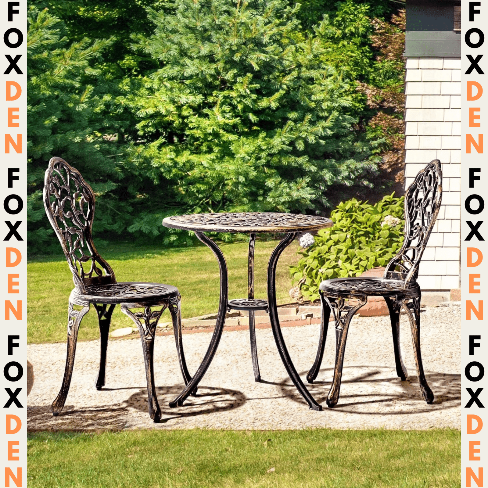 Vintage Garden Bistro Set Cast Aluminium Furniture Outdoor Patio 2 Chairs Table - Home and Garden Furniture Shop - rustic - furniture