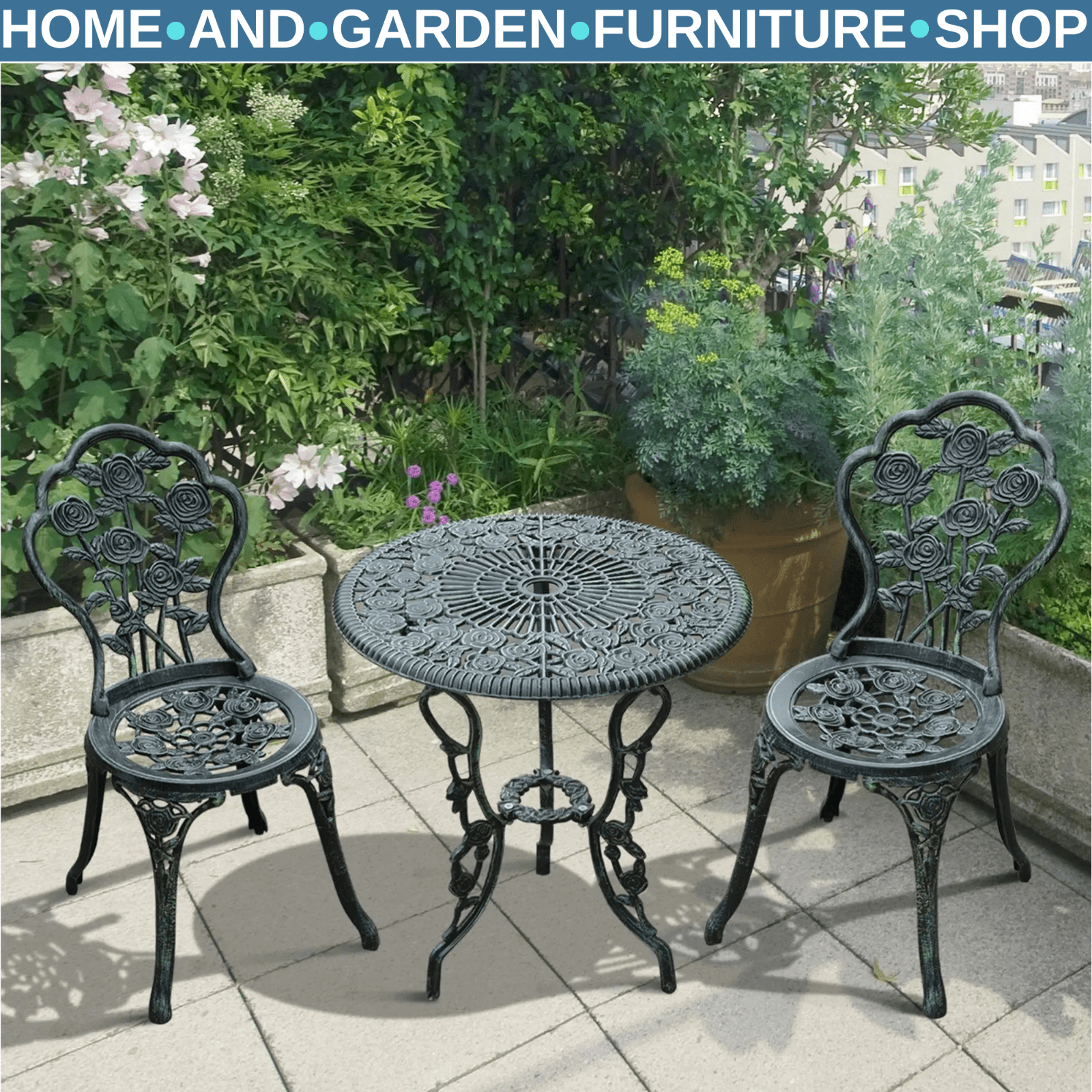Vintage Garden Bistro Set Cast Aluminium Furniture Outdoor Patio 2 Chairs Table - Home and Garden Furniture Shop - rustic - furniture