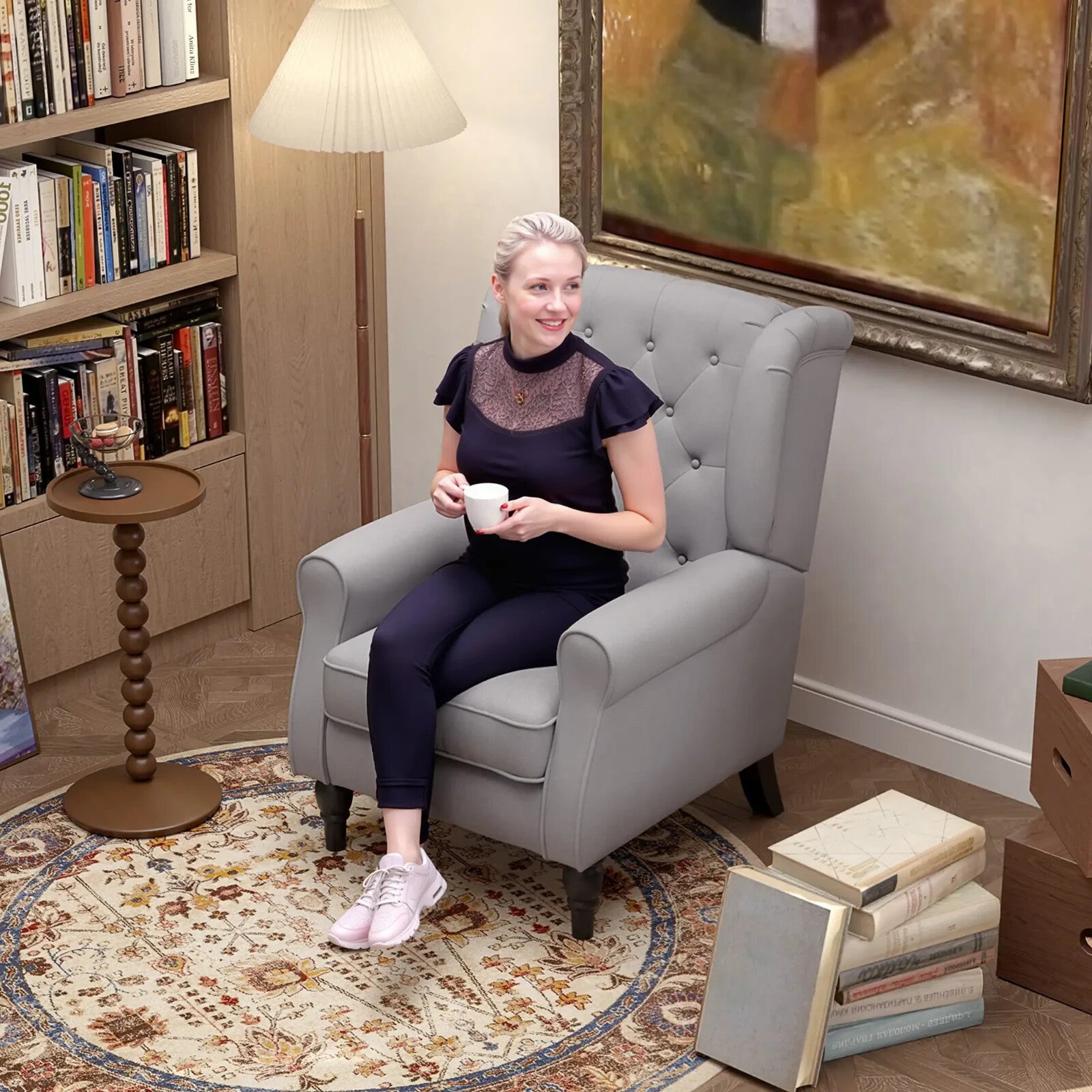 Vintage Grey Wingback Armchair Sofa High Wing Back Accent Seat Retro Comfy Chair - Home and Garden Furniture Shop - rustic - furniture