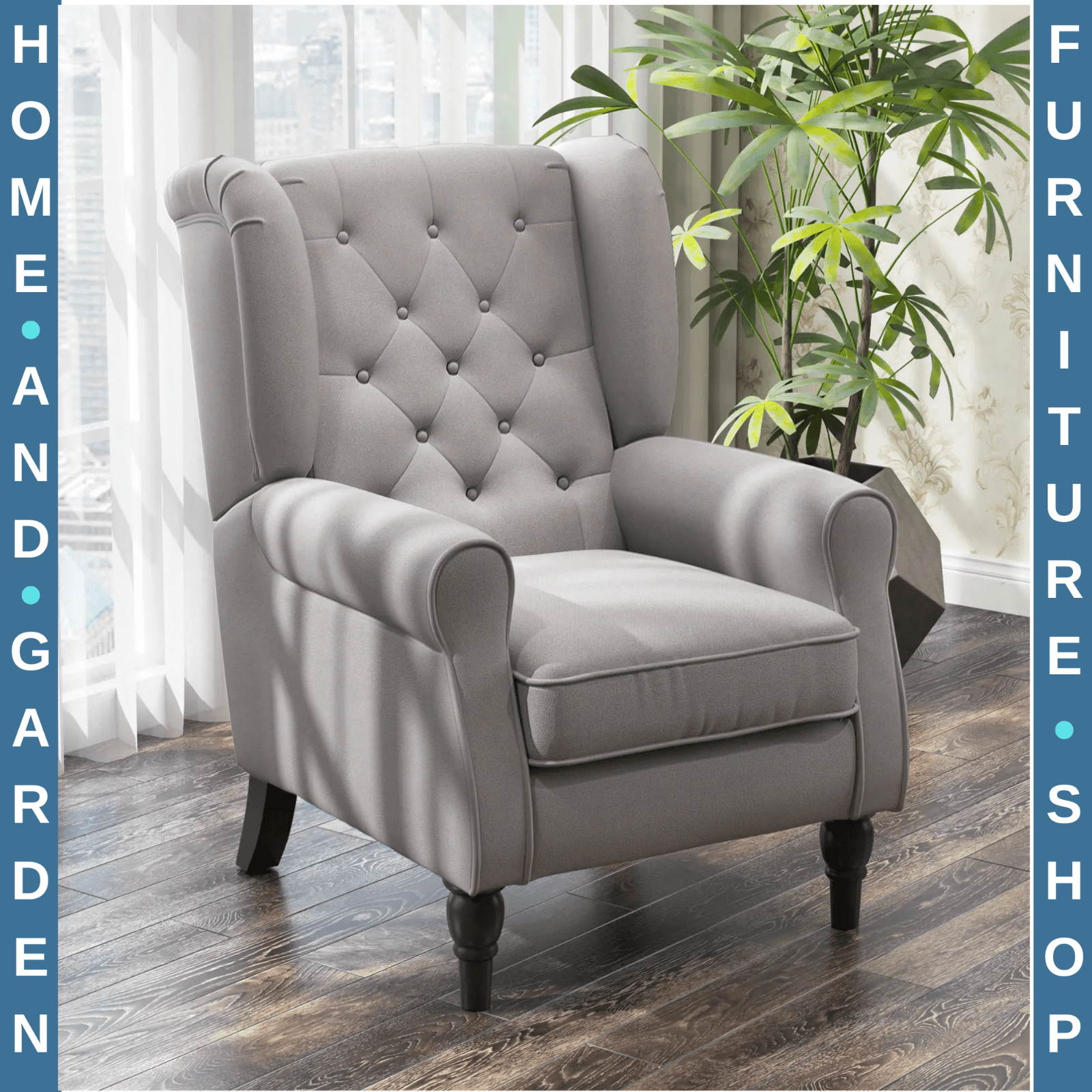 Vintage Grey Wingback Armchair Sofa High Wing Back Accent Seat Retro Comfy Chair - Home and Garden Furniture Shop - rustic - furniture