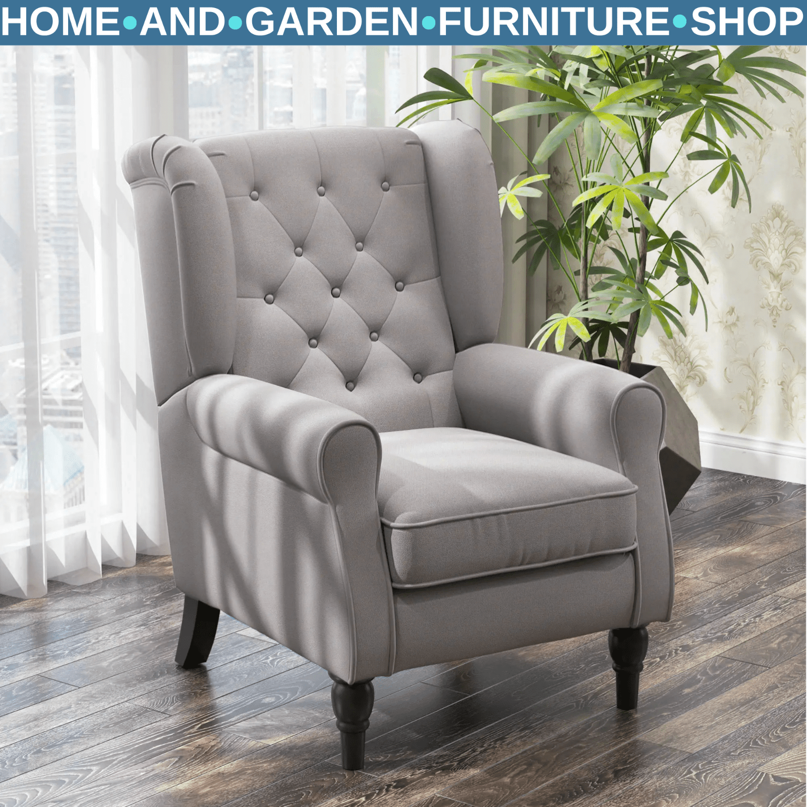 Vintage Grey Wingback Armchair Sofa High Wing Back Accent Seat Retro Comfy Chair - Home and Garden Furniture Shop - rustic - furniture