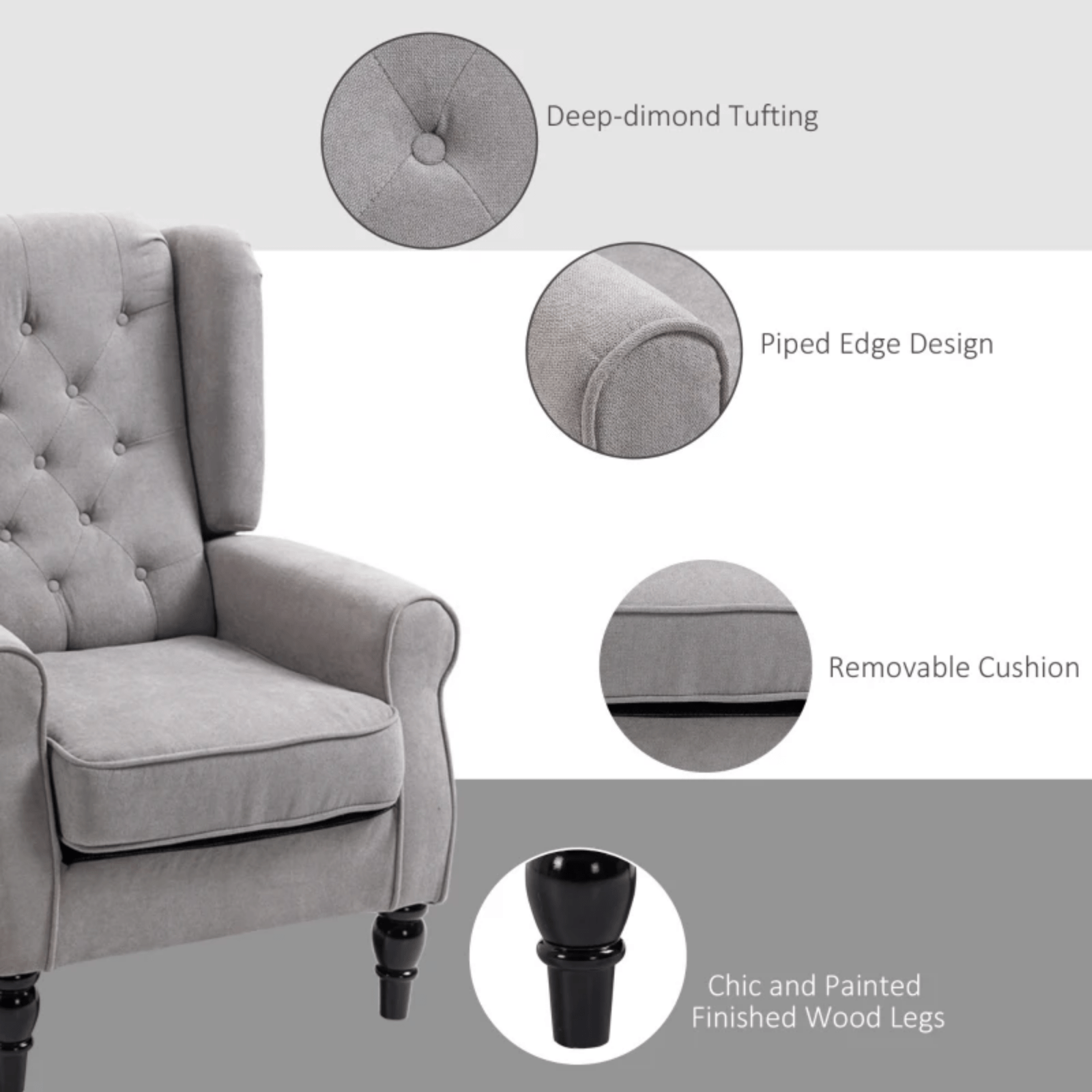 Vintage Grey Wingback Armchair Sofa High Wing Back Accent Seat Retro Comfy Chair - Home and Garden Furniture Shop - #rustic - furniture#