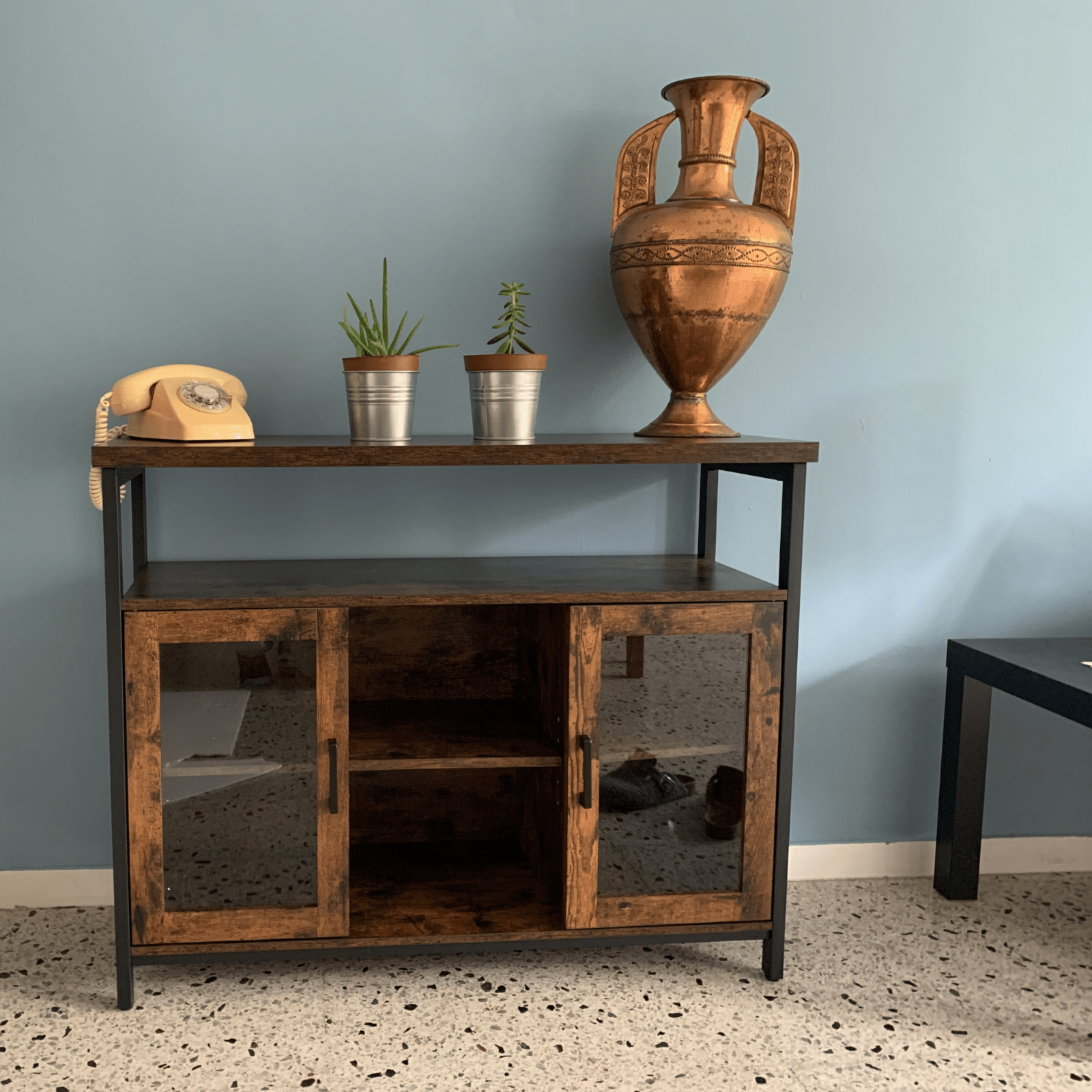 Vintage Industrial Sideboard Buffet Cabinet Adjustable Shelves 2 Glass Doors NEW - Home and Garden Furniture Shop - rustic - furniture