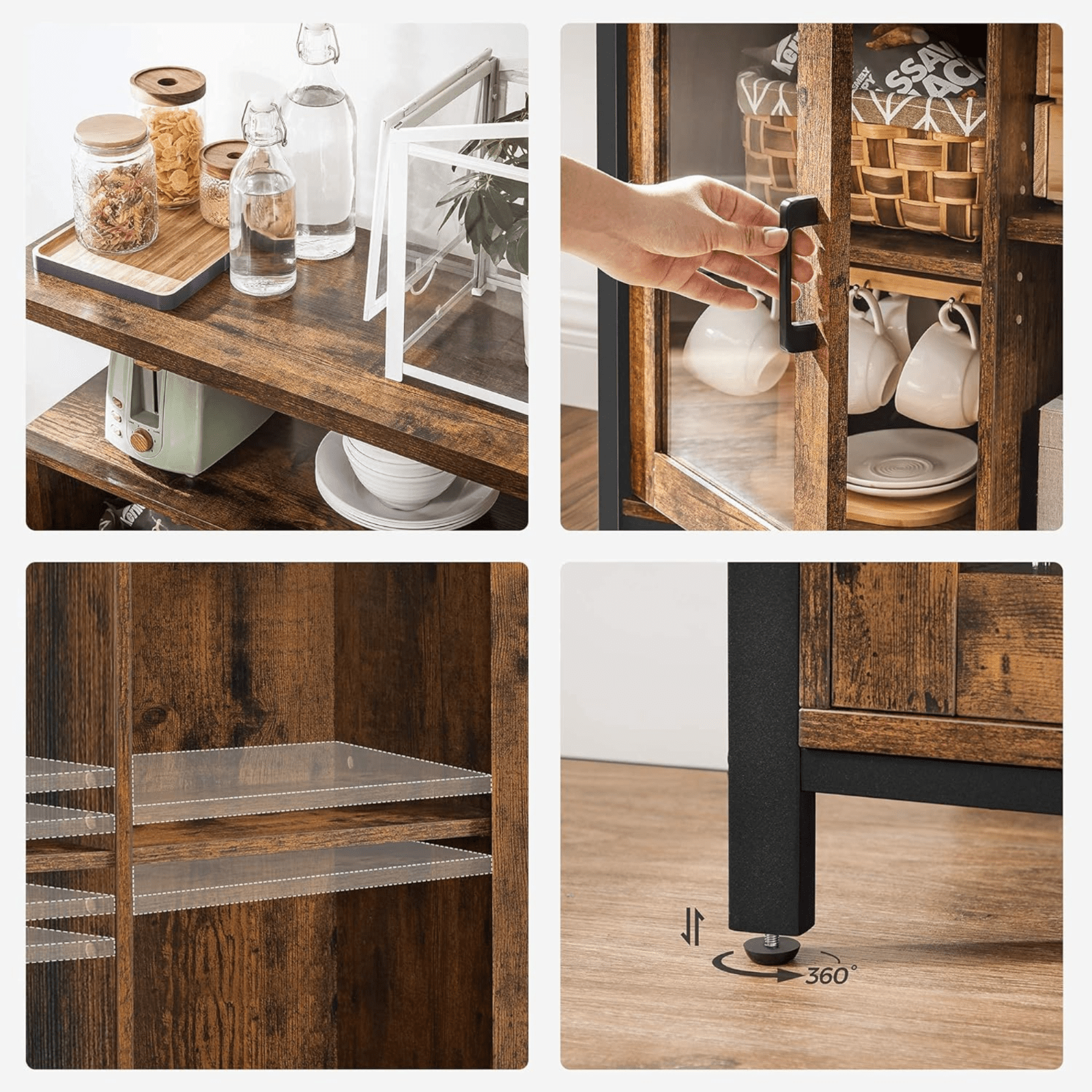 Vintage Industrial Sideboard Buffet Cabinet Adjustable Shelves 2 Glass Doors NEW - Home and Garden Furniture Shop - rustic - furniture