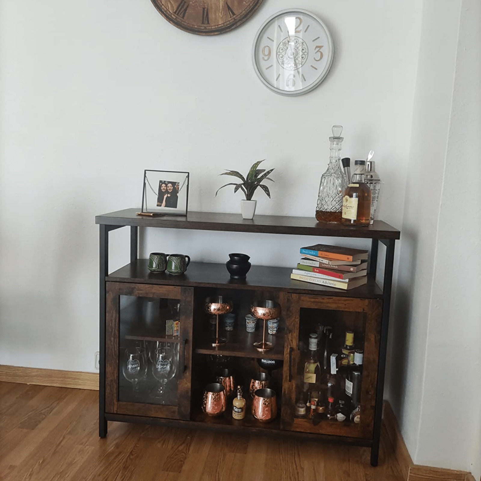 Vintage Industrial Sideboard Buffet Cabinet Adjustable Shelves 2 Glass Doors NEW - Home and Garden Furniture Shop - rustic - furniture
