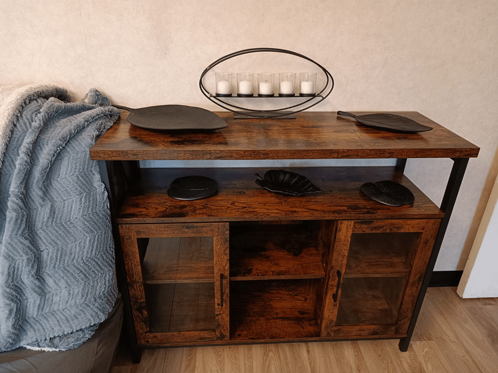 Vintage Industrial Sideboard Buffet Cabinet Adjustable Shelves 2 Glass Doors NEW - Home and Garden Furniture Shop - rustic - furniture