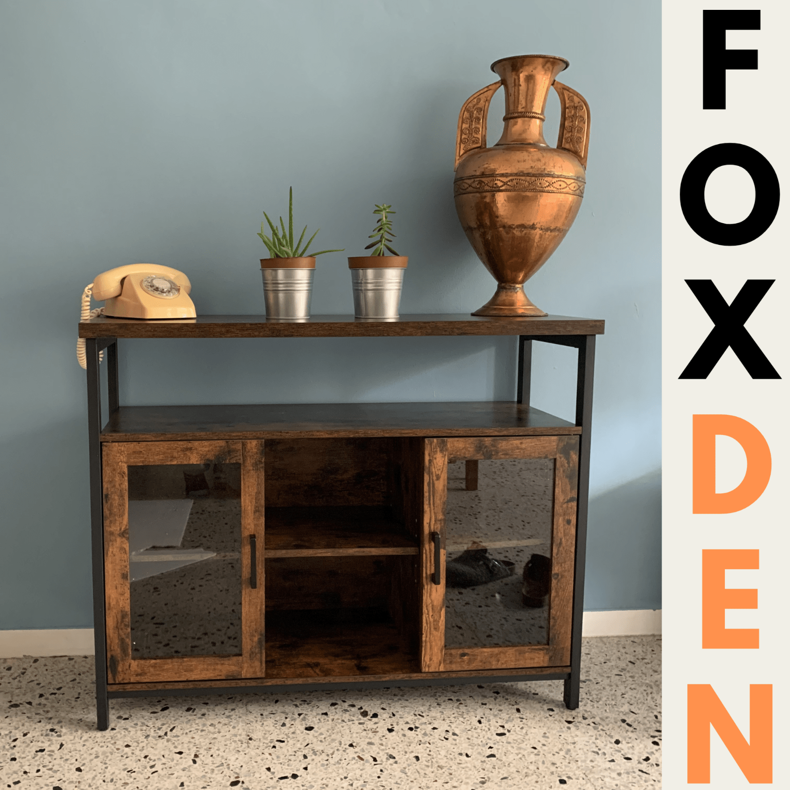 Vintage Industrial Sideboard Buffet Cabinet Adjustable Shelves 2 Glass Doors NEW - Home and Garden Furniture Shop - rustic - furniture