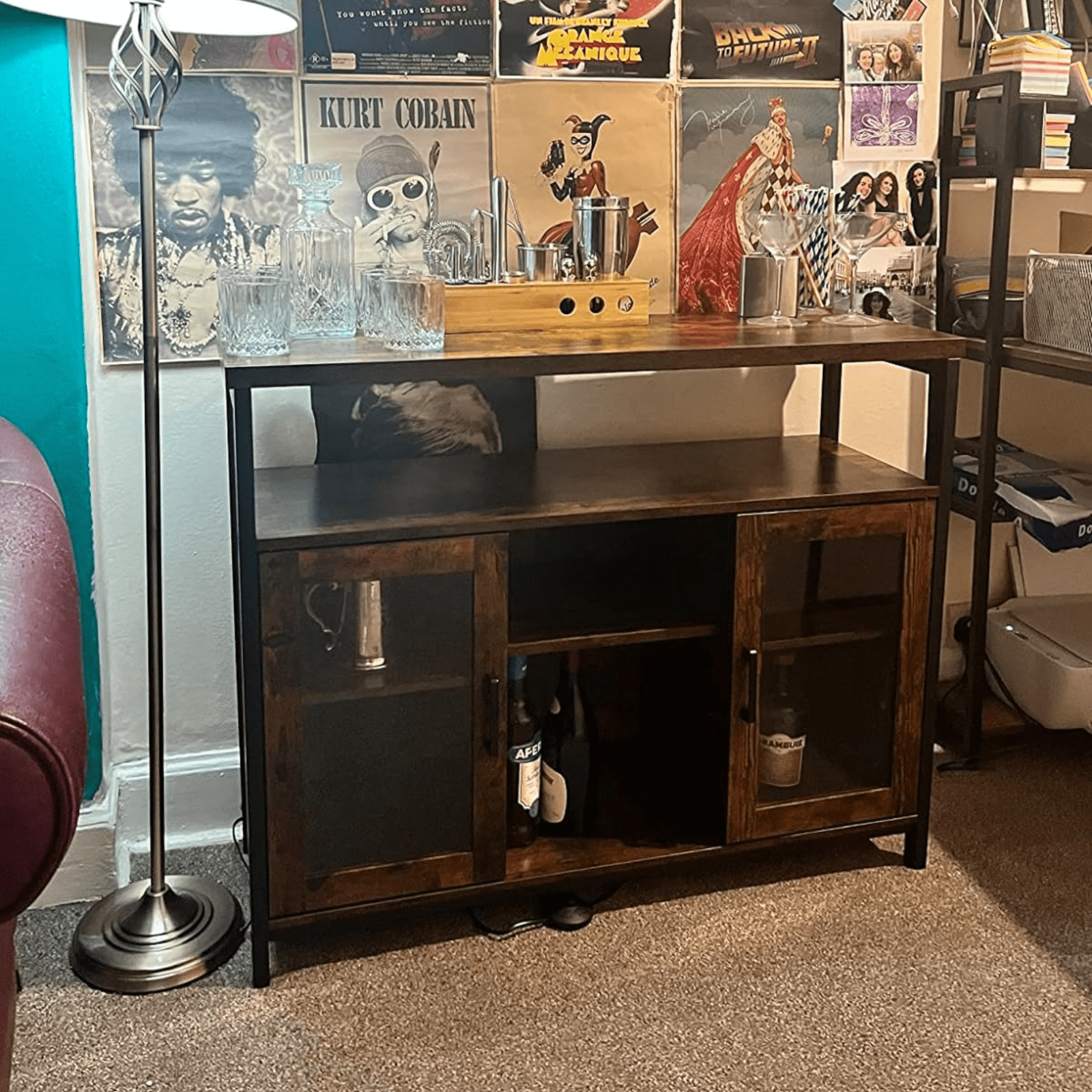 Vintage Industrial Sideboard Buffet Cabinet Adjustable Shelves 2 Glass Doors NEW - Home and Garden Furniture Shop - rustic - furniture