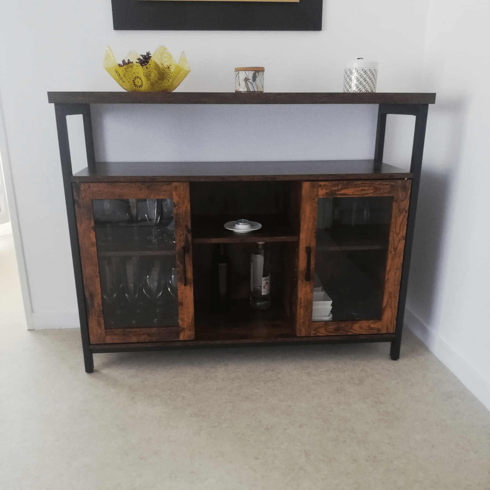 Vintage Industrial Sideboard Buffet Cabinet Adjustable Shelves 2 Glass Doors NEW - Home and Garden Furniture Shop - rustic - furniture