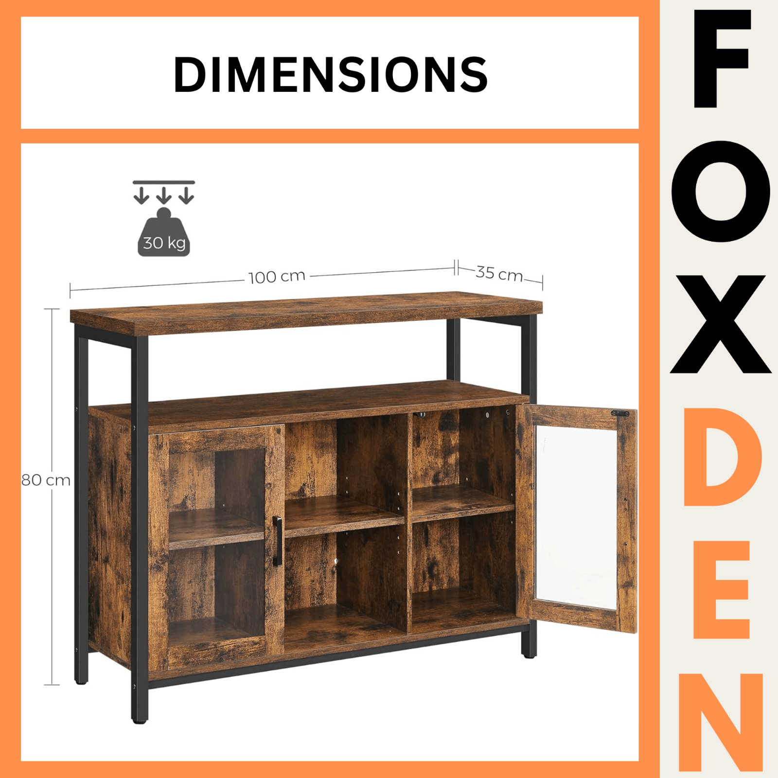 Vintage Industrial Sideboard Buffet Cabinet Adjustable Shelves 2 Glass Doors NEW - Home and Garden Furniture Shop - rustic - furniture