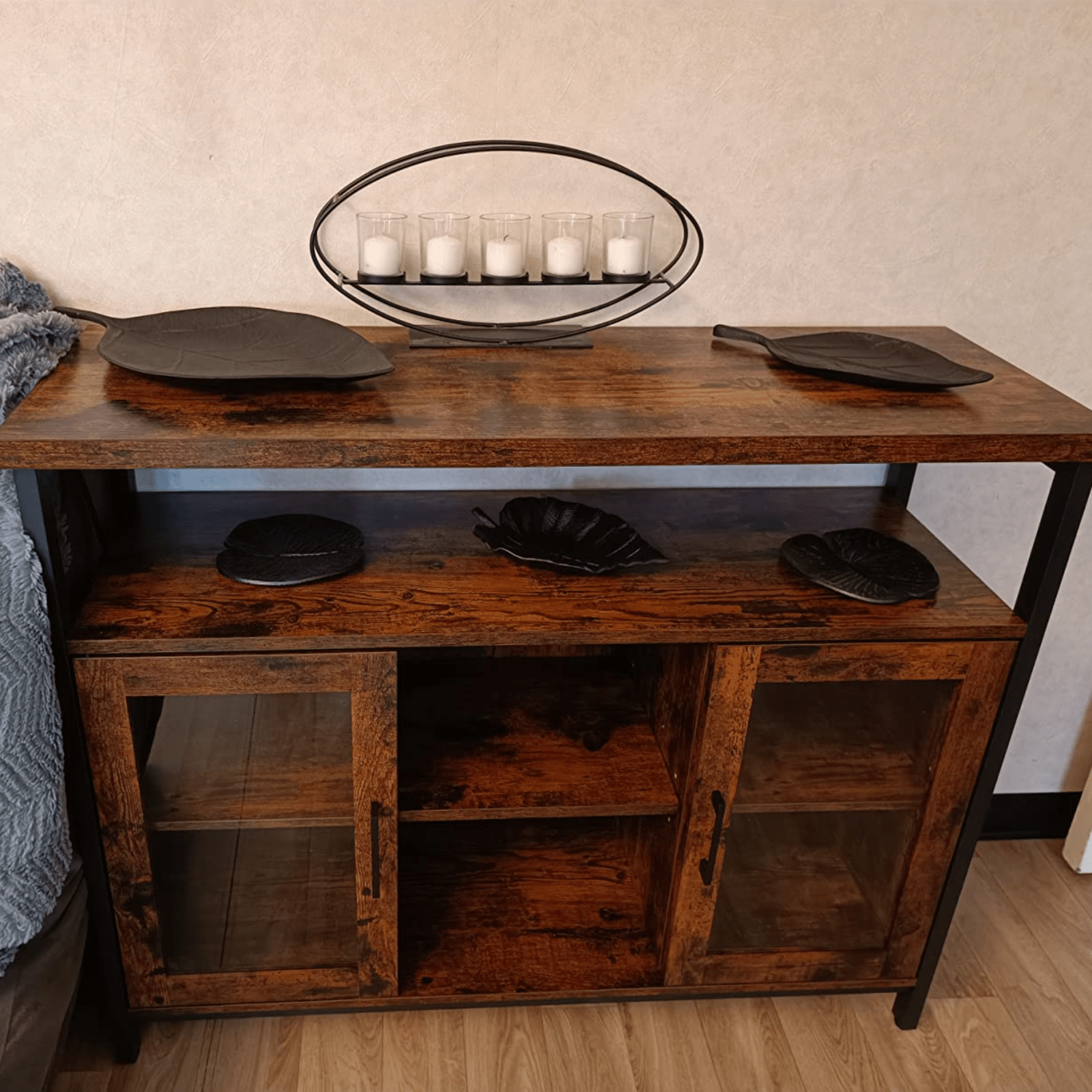 Vintage Industrial Sideboard Buffet Cabinet Adjustable Shelves 2 Glass Doors NEW - Home and Garden Furniture Shop - rustic - furniture