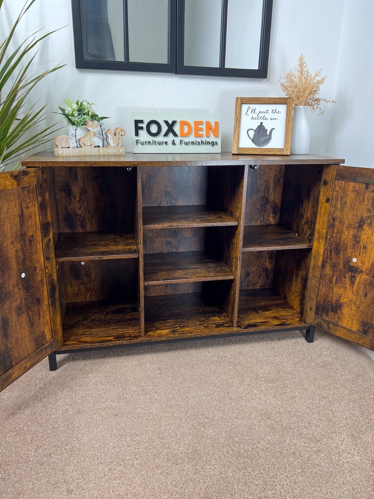 Vintage Industrial Sideboard Cabinet Farmhouse Barn Doors Cupboard Storage Shelf - Home and Garden Furniture Shop - rustic - furniture