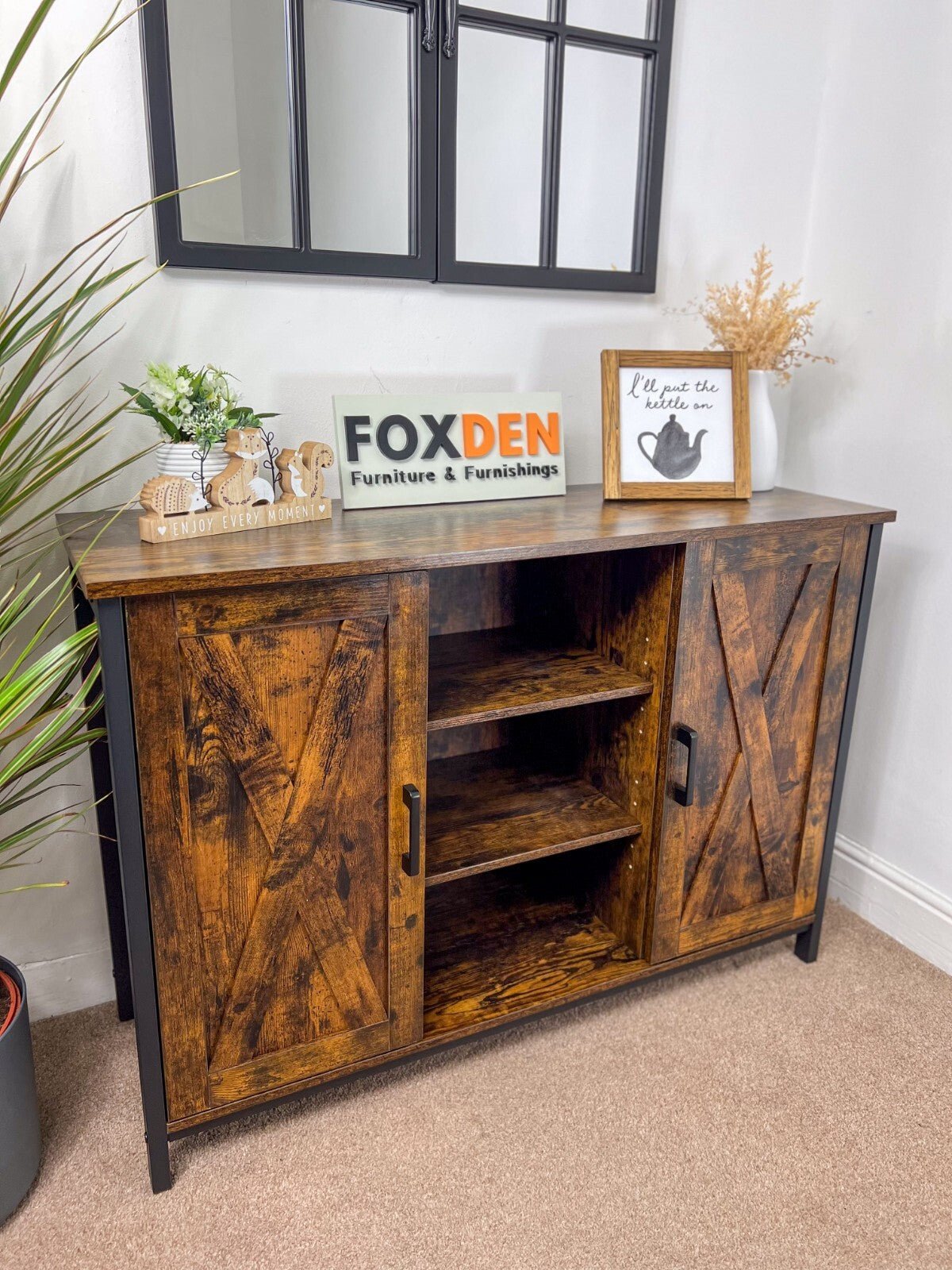 Vintage Industrial Sideboard Cabinet Farmhouse Barn Doors Cupboard Storage Shelf - Home and Garden Furniture Shop - rustic - furniture