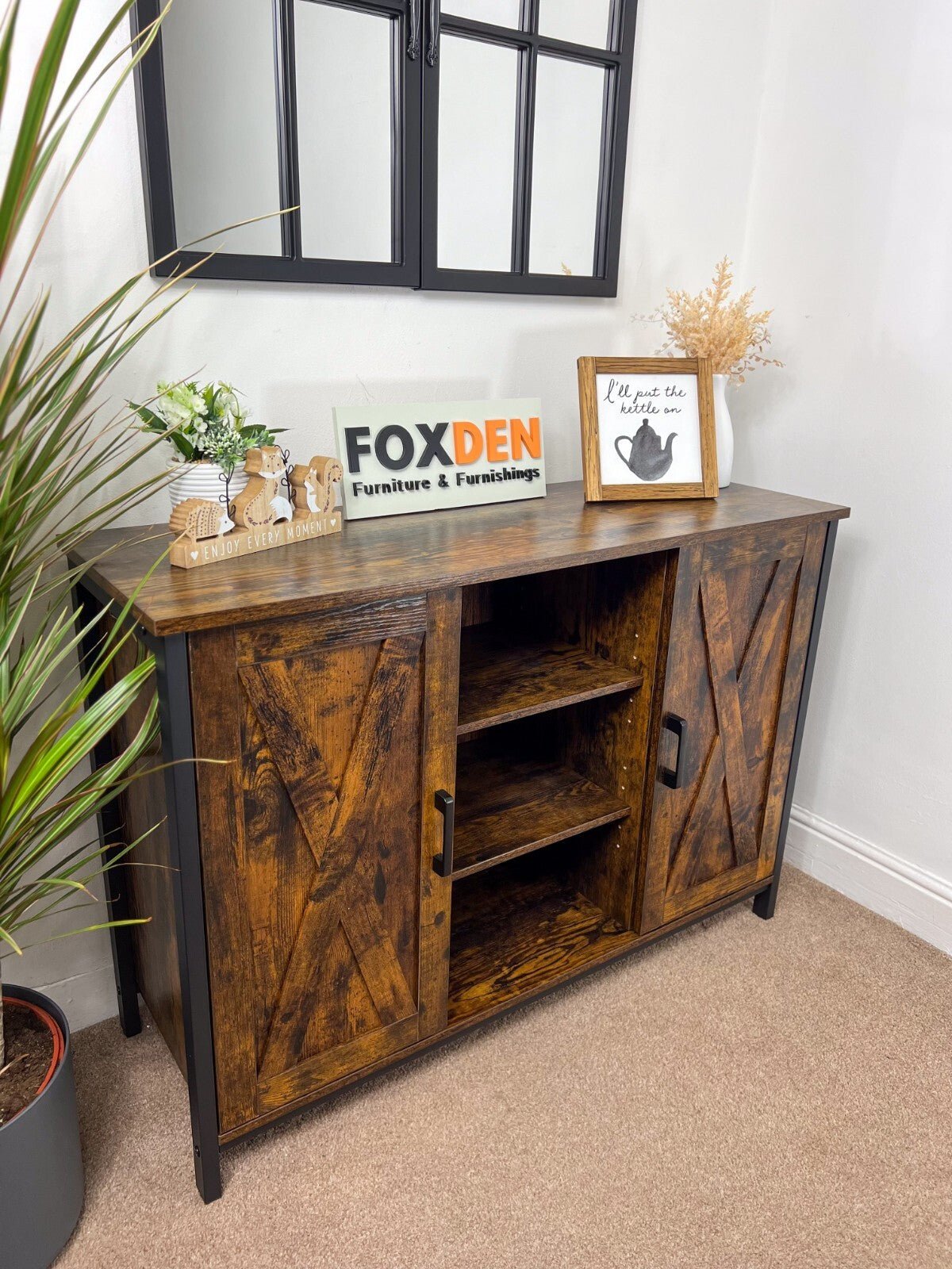 Vintage Industrial Sideboard Cabinet Farmhouse Barn Doors Cupboard Storage Shelf - Home and Garden Furniture Shop - rustic - furniture