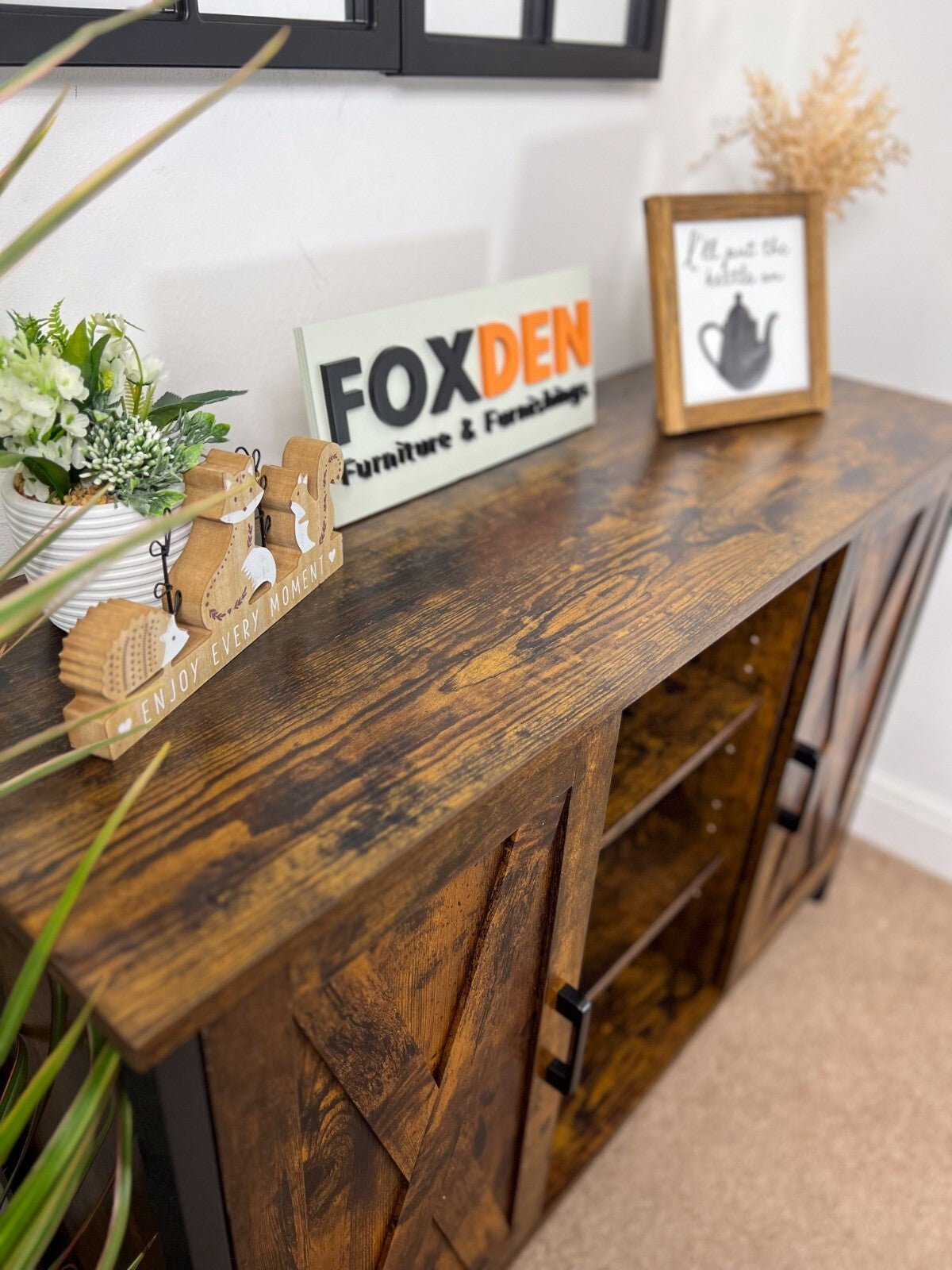 Vintage Industrial Sideboard Cabinet Farmhouse Barn Doors Cupboard Storage Shelf - Home and Garden Furniture Shop - rustic - furniture