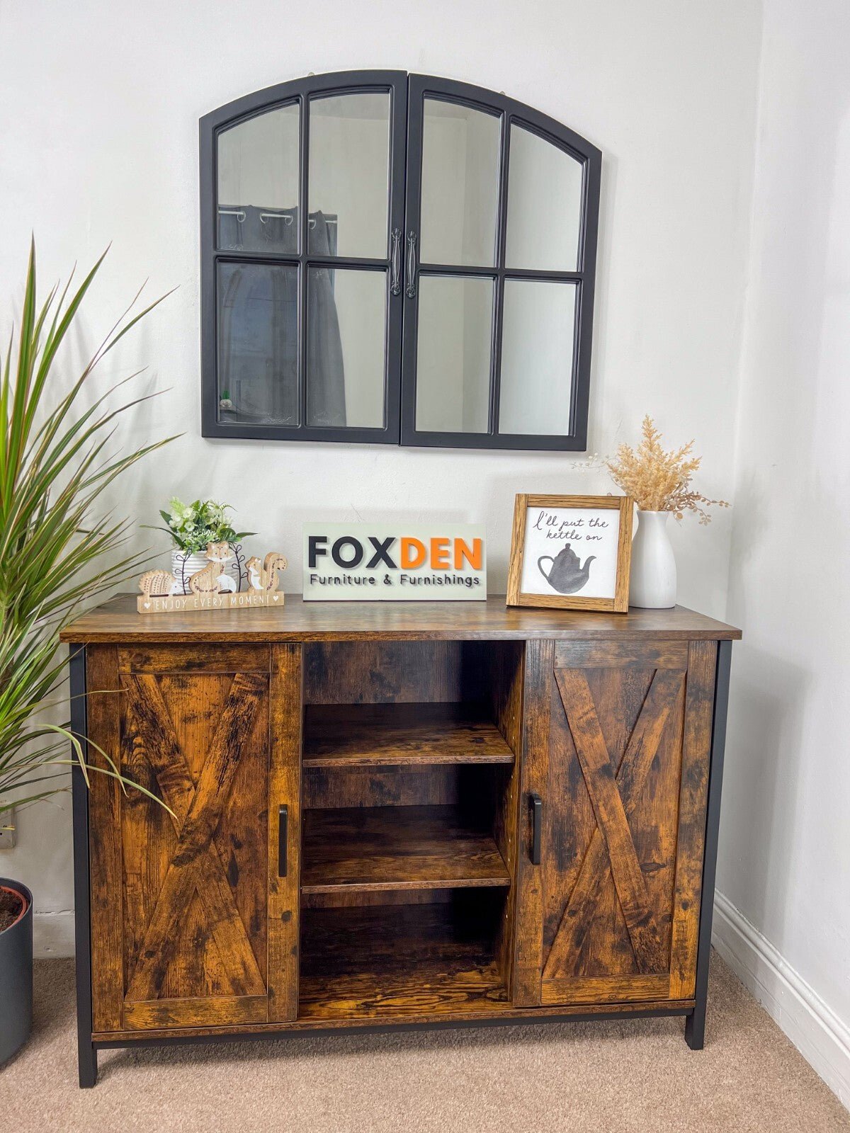 Vintage Industrial Sideboard Cabinet Farmhouse Barn Doors Cupboard Storage Shelf - Home and Garden Furniture Shop - rustic - furniture