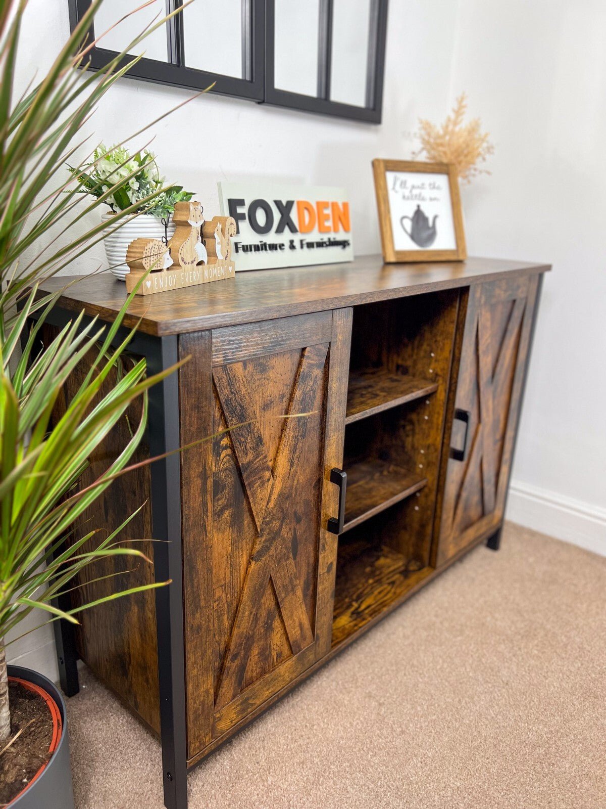 Vintage Industrial Sideboard Cabinet Farmhouse Barn Doors Cupboard Storage Shelf - Home and Garden Furniture Shop - rustic - furniture