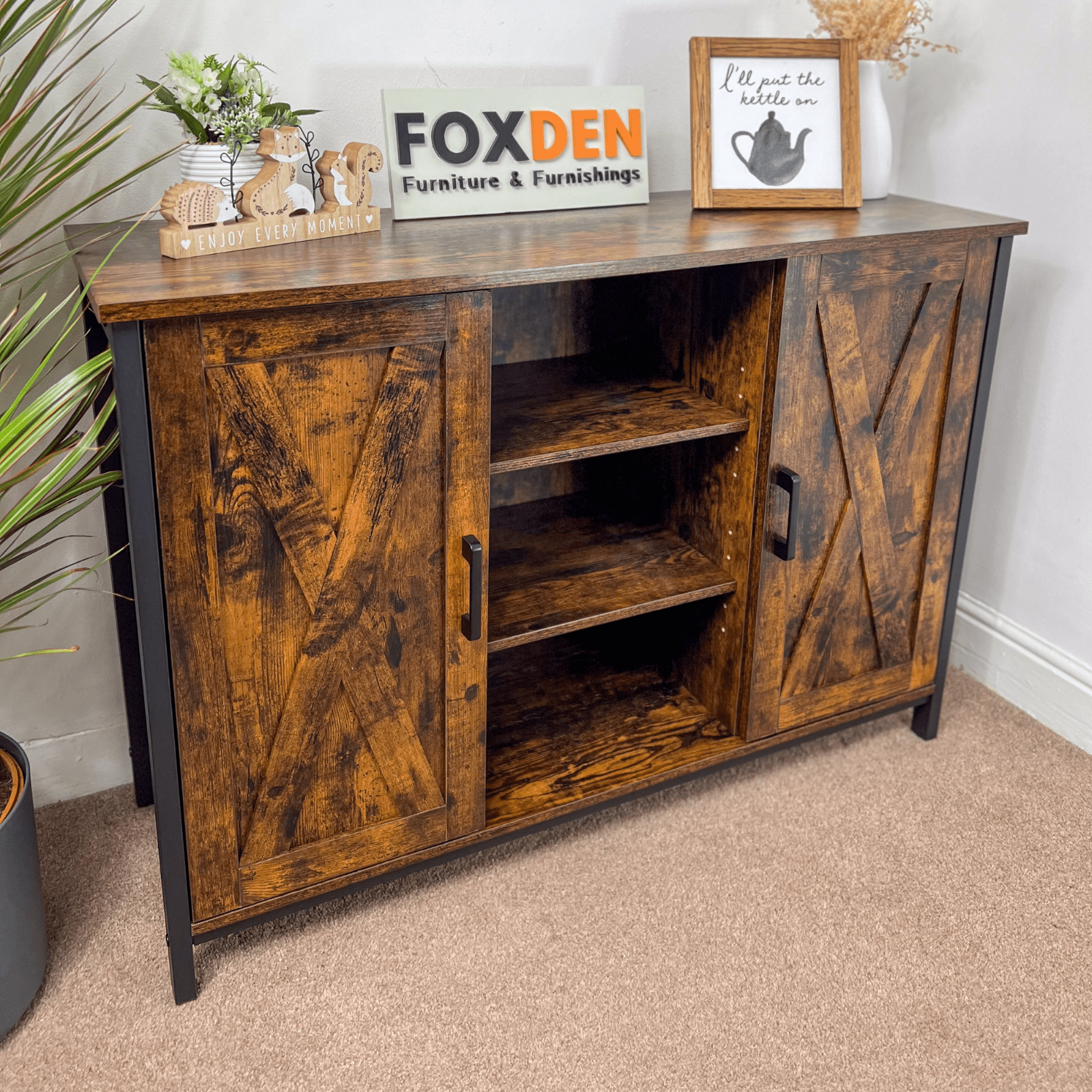 Vintage Industrial Sideboard Cabinet Farmhouse Barn Doors Cupboard Storage Shelf - Home and Garden Furniture Shop - rustic - furniture