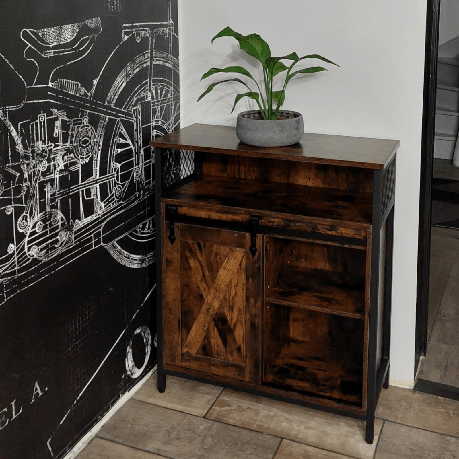 Vintage Industrial Sideboard Rustic Drinks Cabinet with Shelf Side Storage Unit - Home and Garden Furniture Shop - rustic - furniture