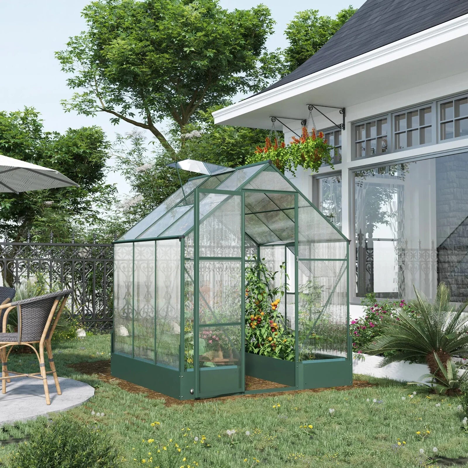 Walk In Greenhouse 6x6 FT with Foundation and Temperature Controlled Window - Home and Garden Furniture Shop - rustic - furniture