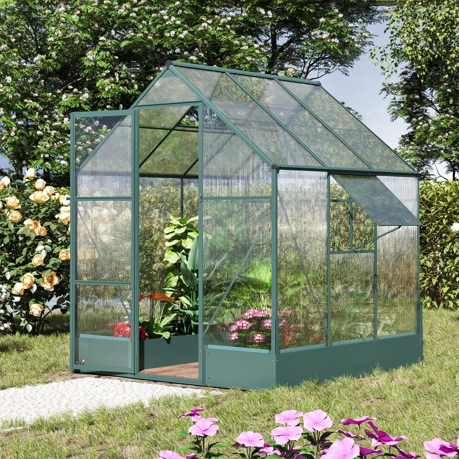 Walk In Greenhouse 6x6 FT with Foundation and Temperature Controlled Window - Home and Garden Furniture Shop - rustic - furniture