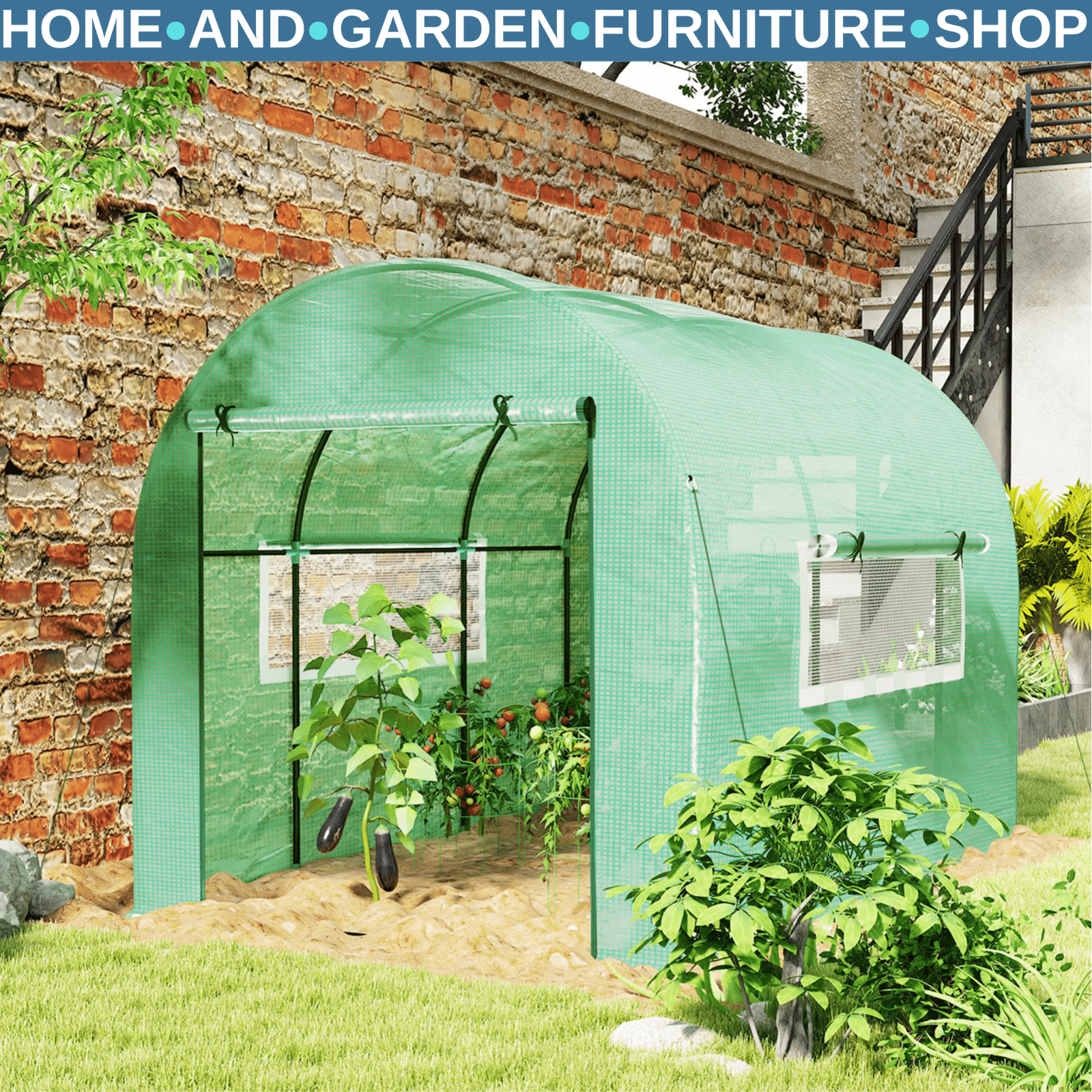 Walk In Greenhouse Large Polytunnel Tent Windows Plant Grow House Steel Frame 3m - Home and Garden Furniture Shop - rustic - furniture