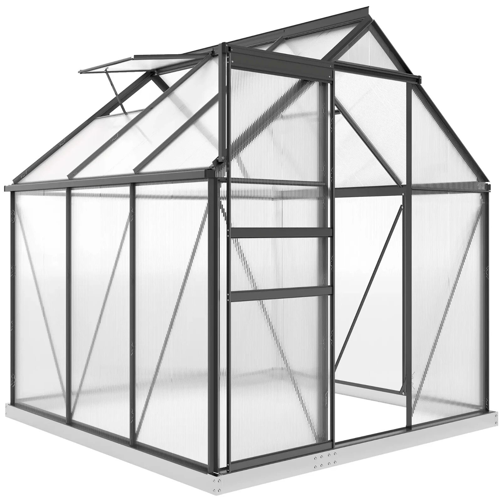Walk - In Greenhouse Polycarbonate For Garden with Sliding Door & 3 Vents Grey - Home and Garden Furniture Shop - rustic - furniture