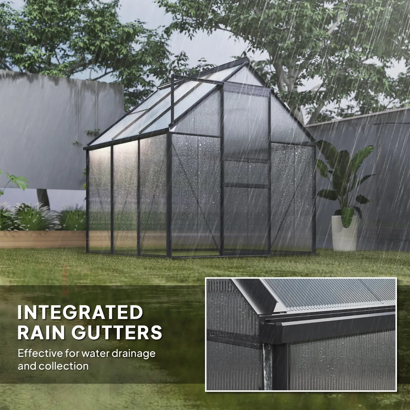 Walk - In Greenhouse Polycarbonate For Garden with Sliding Door & 3 Vents Grey - Home and Garden Furniture Shop - rustic - furniture