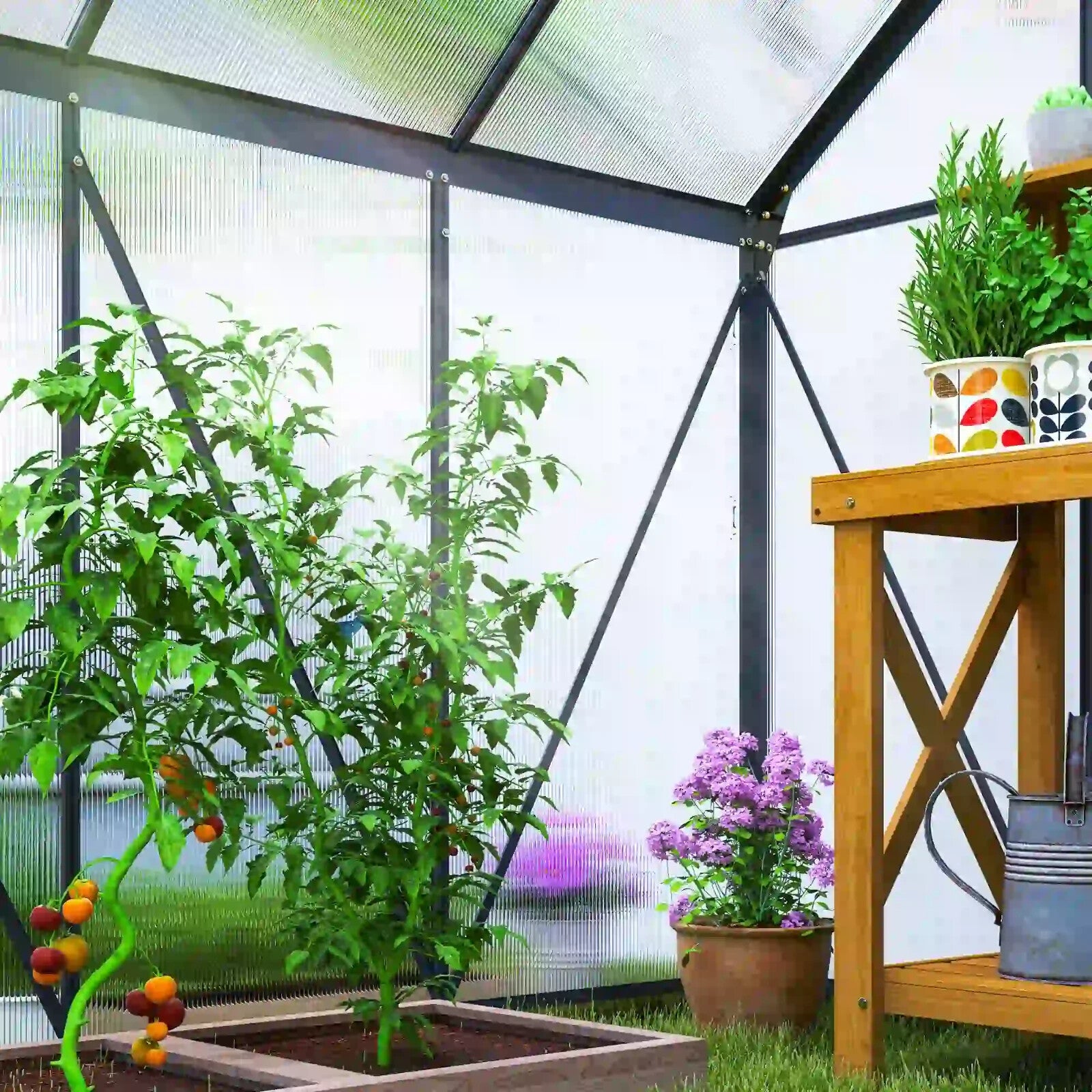 Walk - In Greenhouse Polycarbonate For Garden with Sliding Door & 3 Vents Grey - Home and Garden Furniture Shop - rustic - furniture