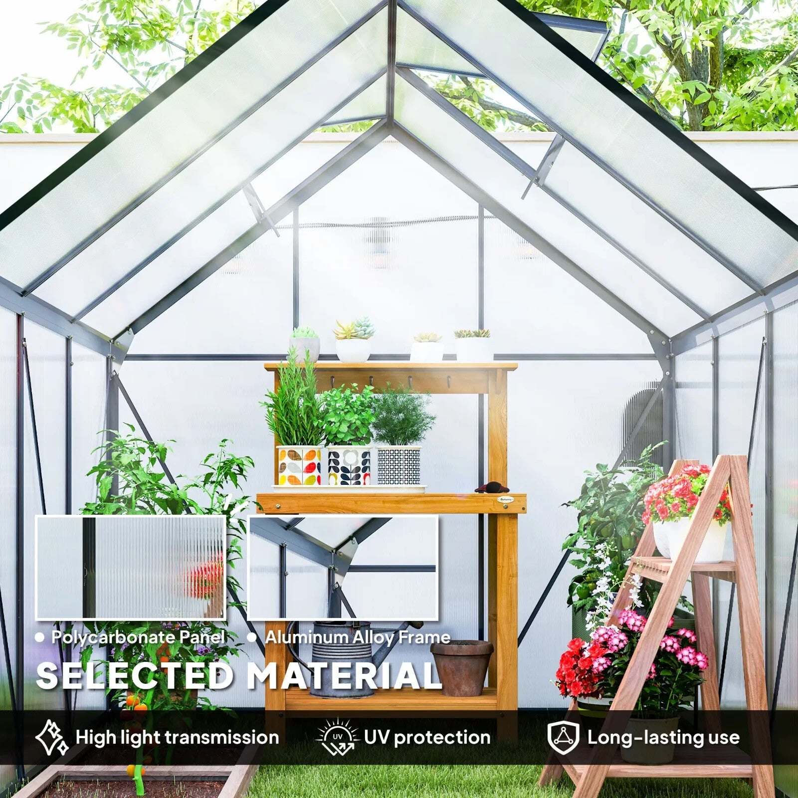 Walk - In Greenhouse Polycarbonate For Garden with Sliding Door & 3 Vents Grey - Home and Garden Furniture Shop - rustic - furniture