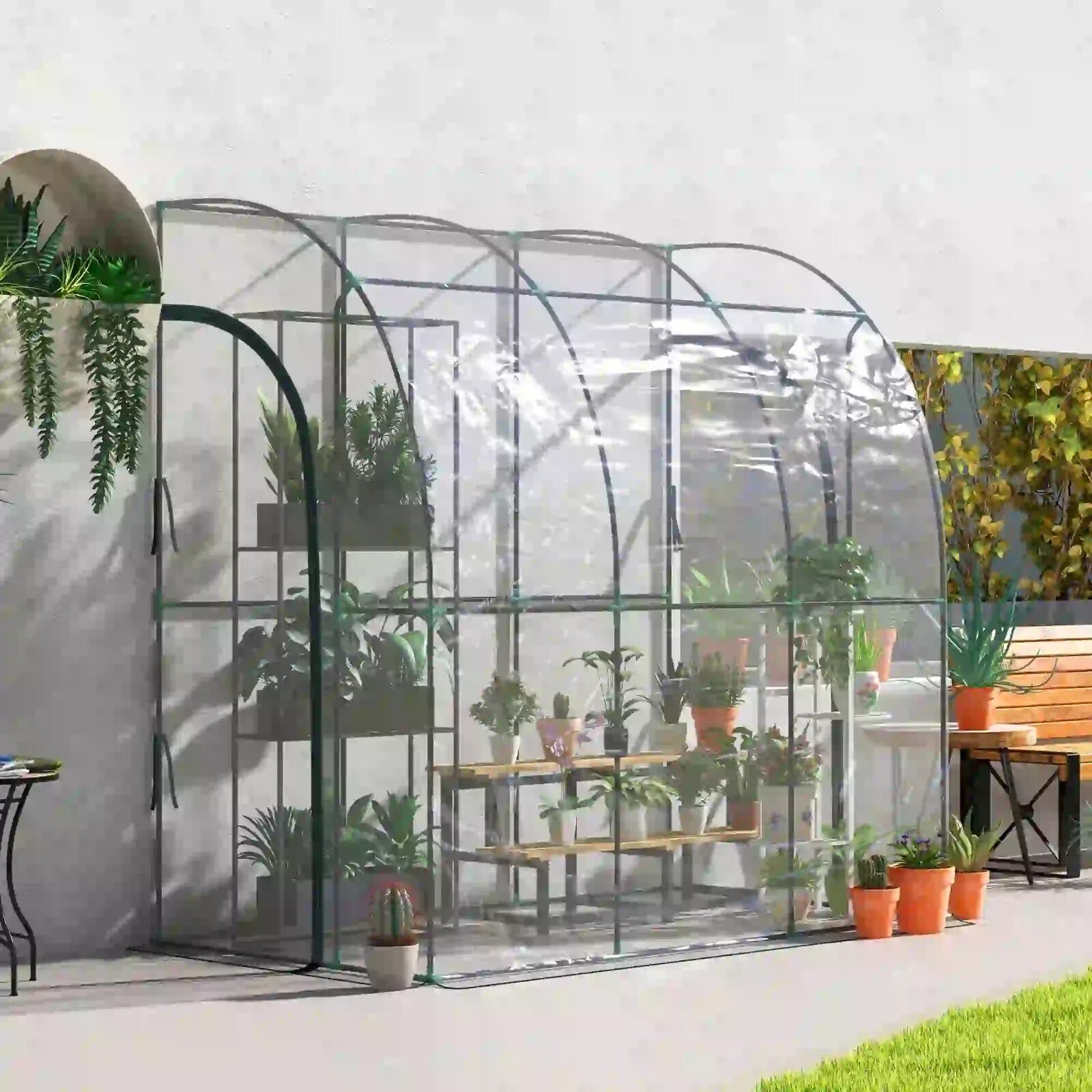 Walk - In Lean To Greenhouse PVC Cover with Accessories & Two Zipper Doors Green - Home and Garden Furniture Shop - rustic - furniture