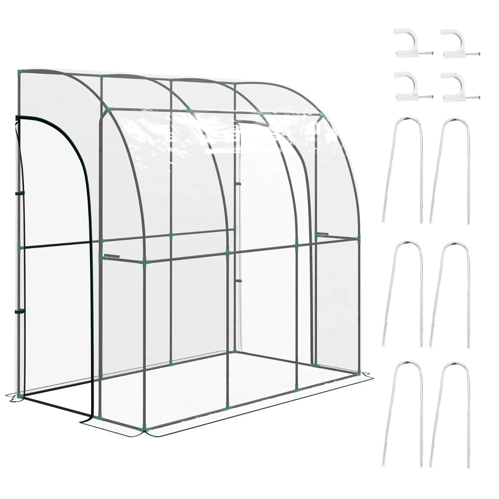 Walk - In Lean To Greenhouse PVC Cover with Accessories & Two Zipper Doors Green - Home and Garden Furniture Shop - rustic - furniture