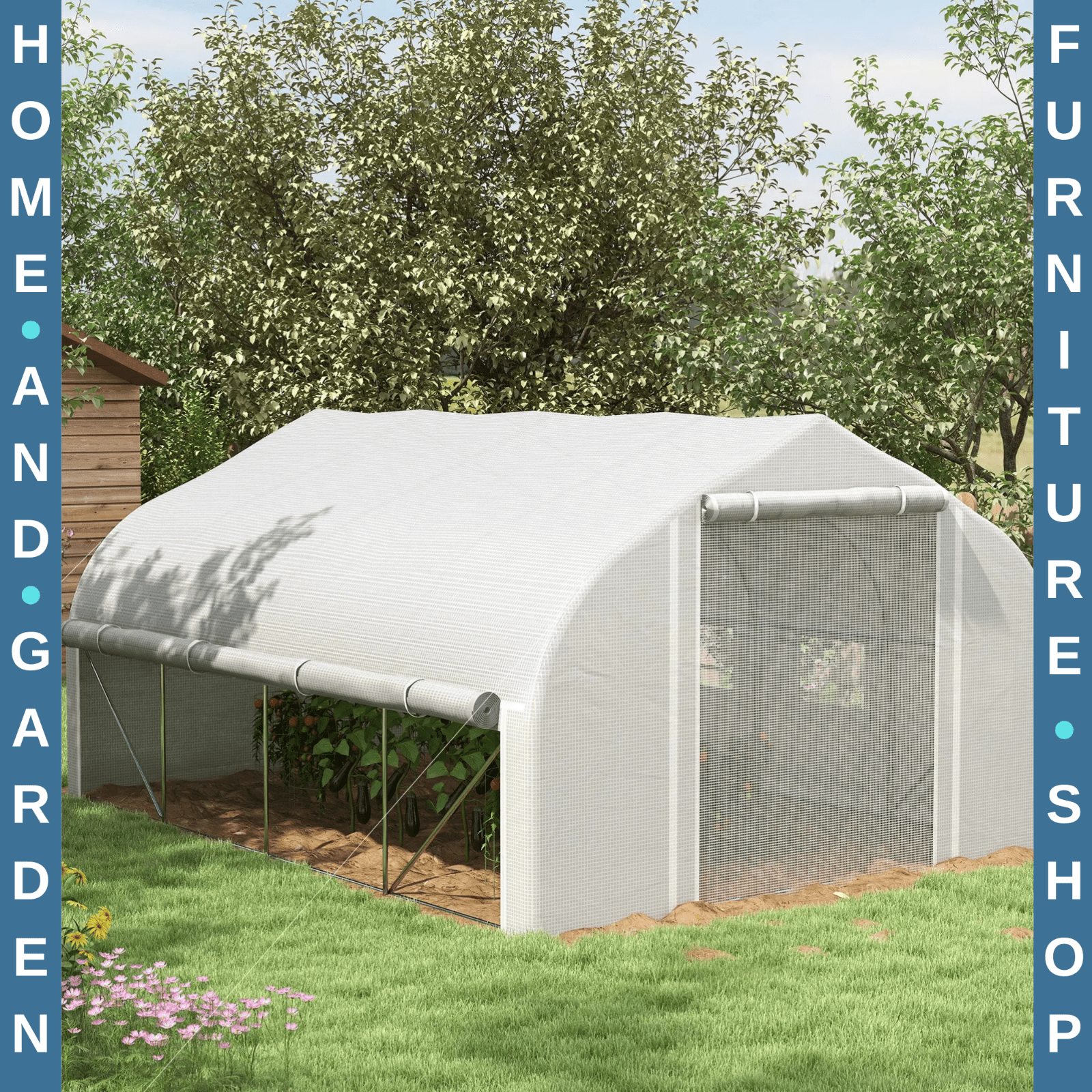 Walk - In Polytunnel Greenhouse 4 x 3m with Sidewalls Mesh Door and 8 Windows Tent - Home and Garden Furniture Shop - rustic - furniture