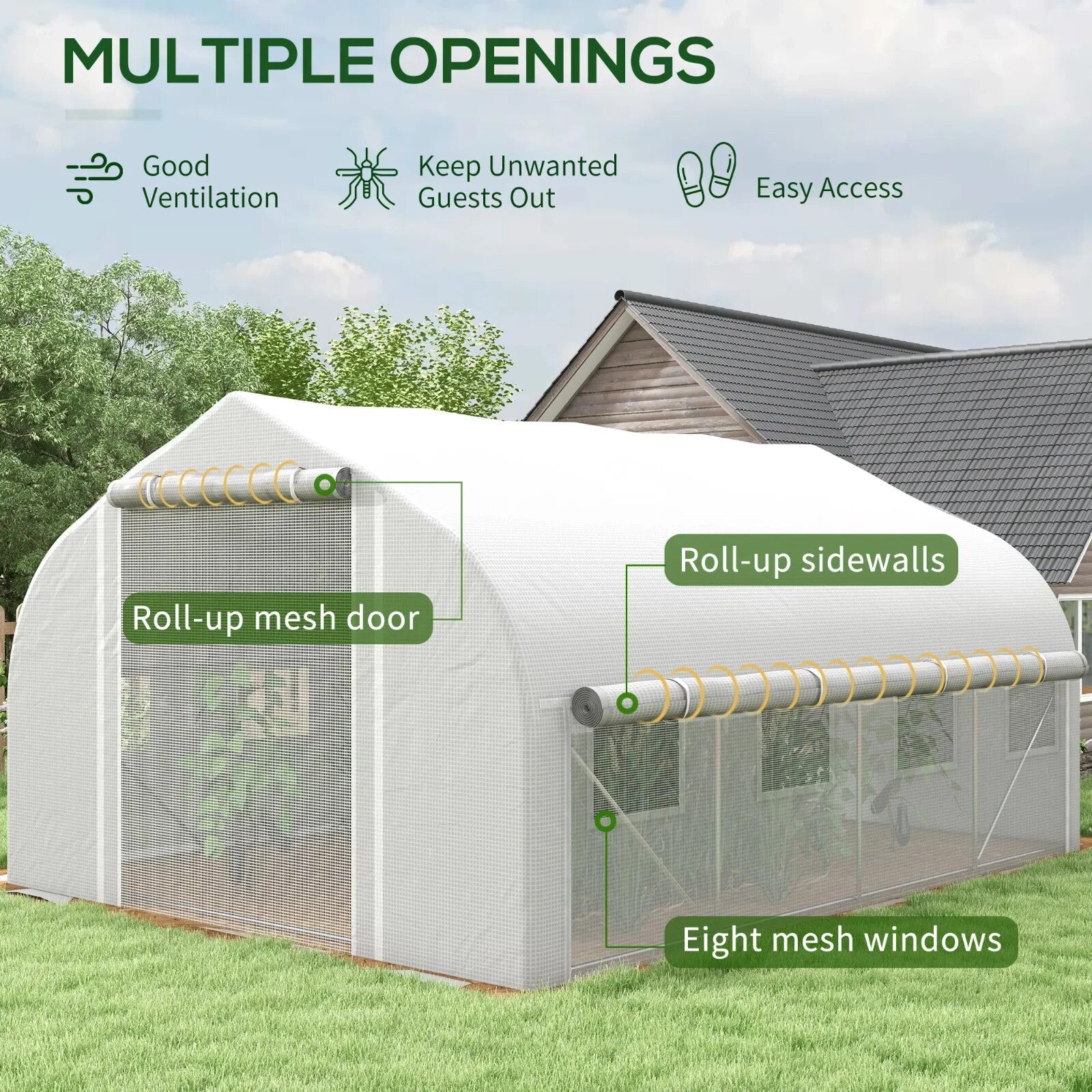 Walk - In Polytunnel Greenhouse 4 x 3m with Sidewalls Mesh Door and 8 Windows Tent - Home and Garden Furniture Shop - rustic - furniture