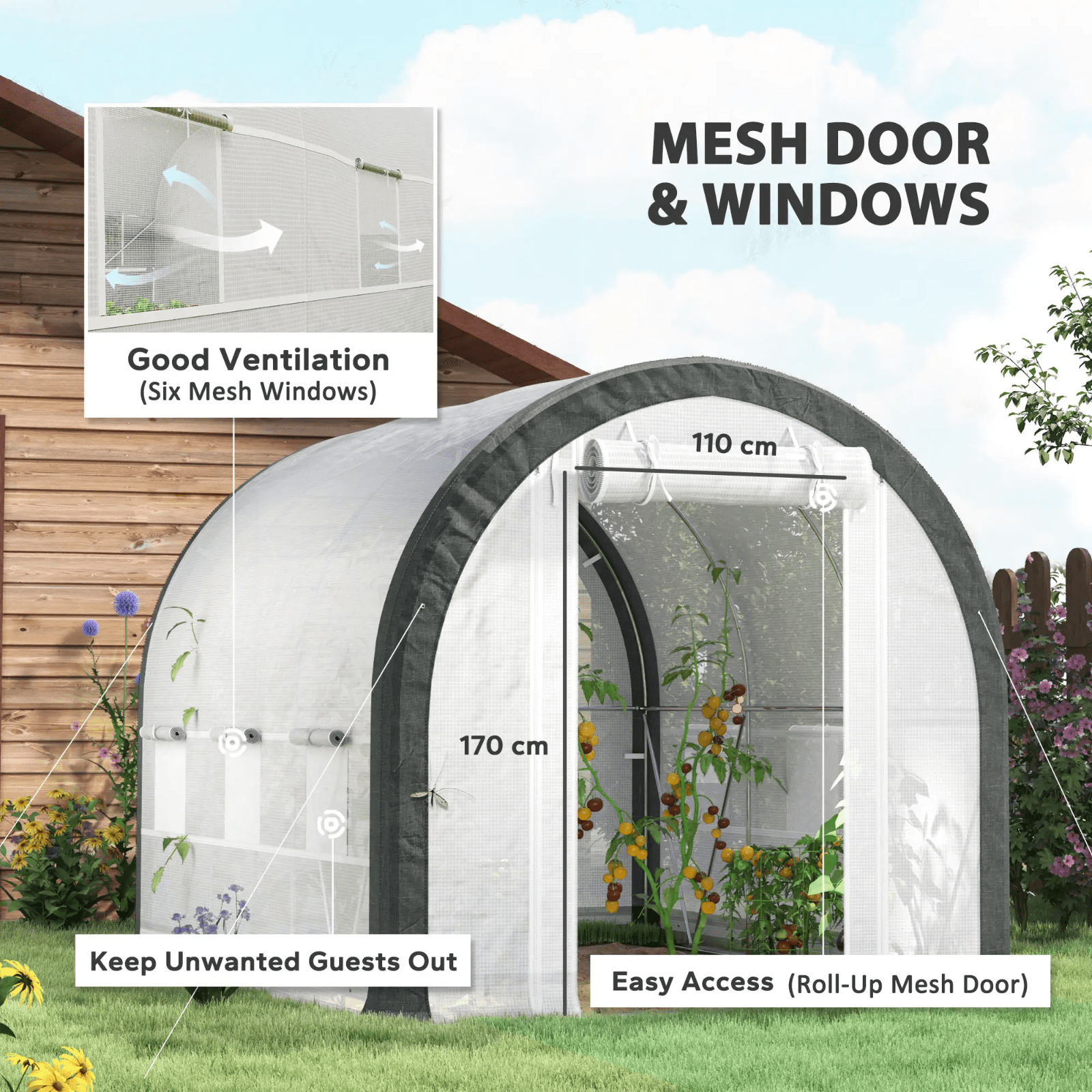 Walk in Tunnel Greenhouse Tent Steel Frame Garden Grow House Mesh Door & Windows - Home and Garden Furniture Shop - rustic - furniture
