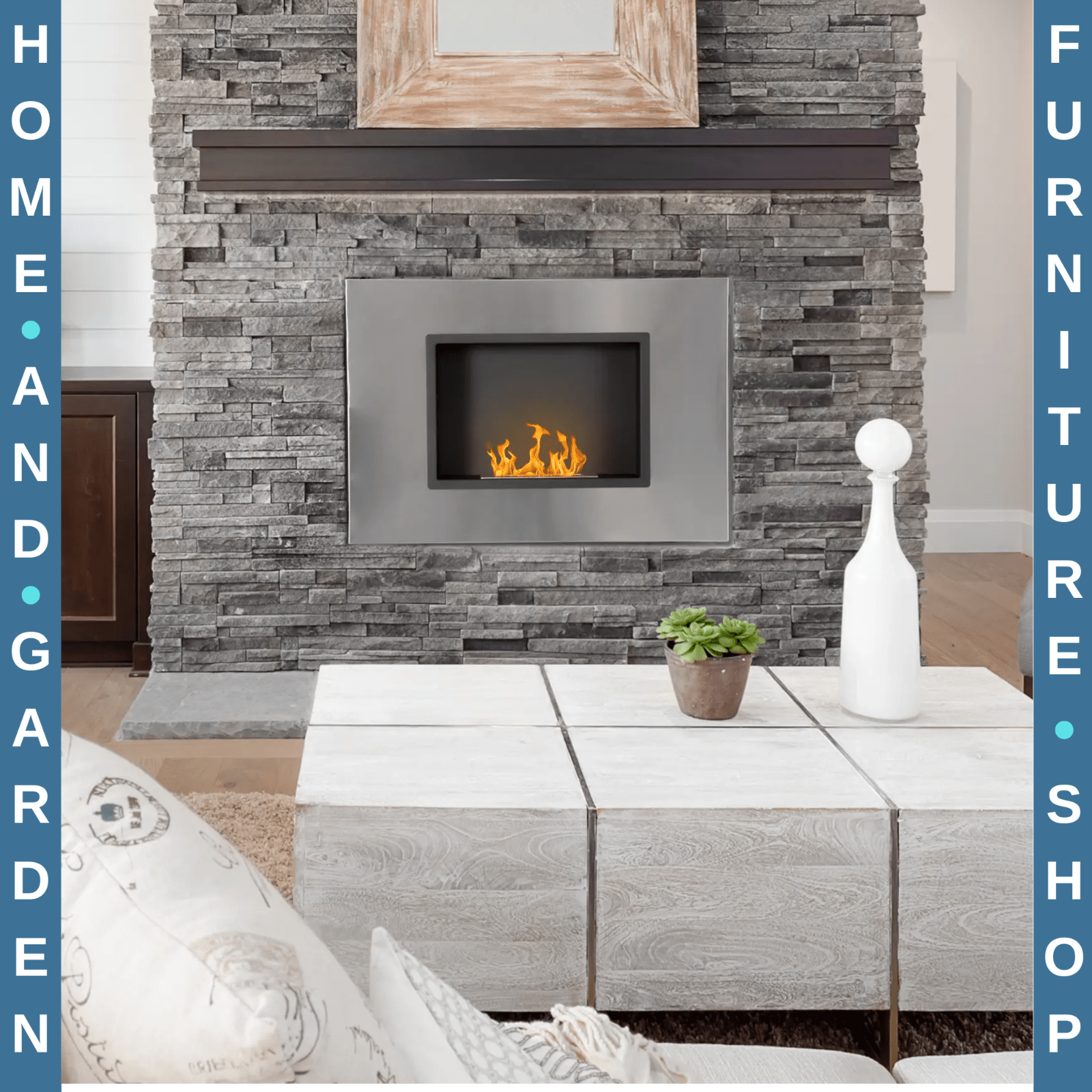 Wall Mounted Ethanol Fireplace Bioethanol Heater Fire 1.2L Tank 3 Hours Burning - Home and Garden Furniture Shop - rustic - furniture