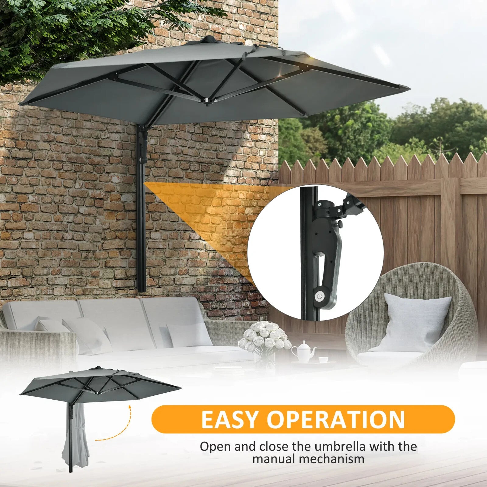 Wall Mounted Garden Parasol with 180 Degree Rotating Canopy for Patio Porch Deck - Home and Garden Furniture Shop - rustic - furniture