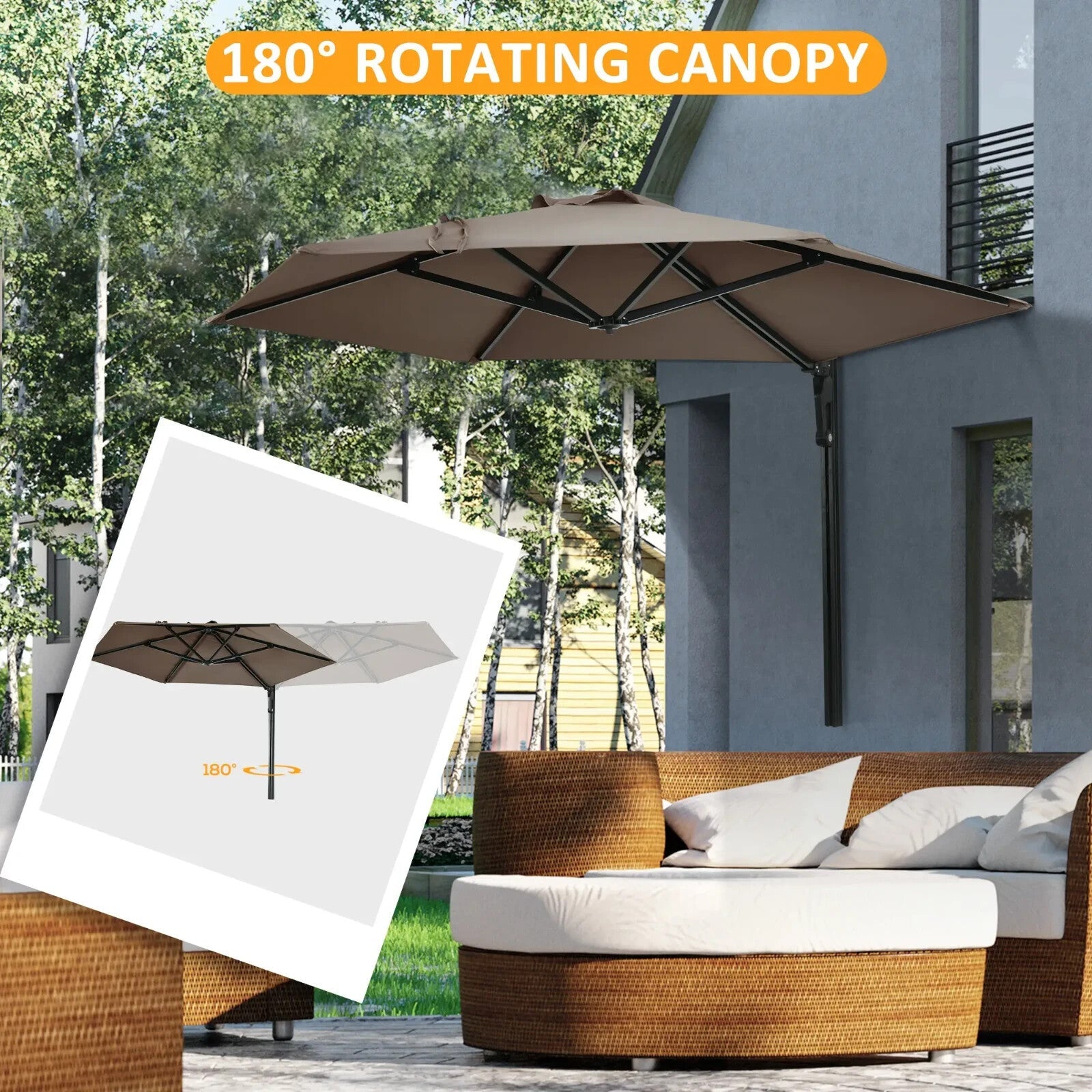 Wall Mounted Parasol 180 Degree Canopy Outdoor Patio Umbrella for Garden Porch - Home and Garden Furniture Shop - rustic - furniture