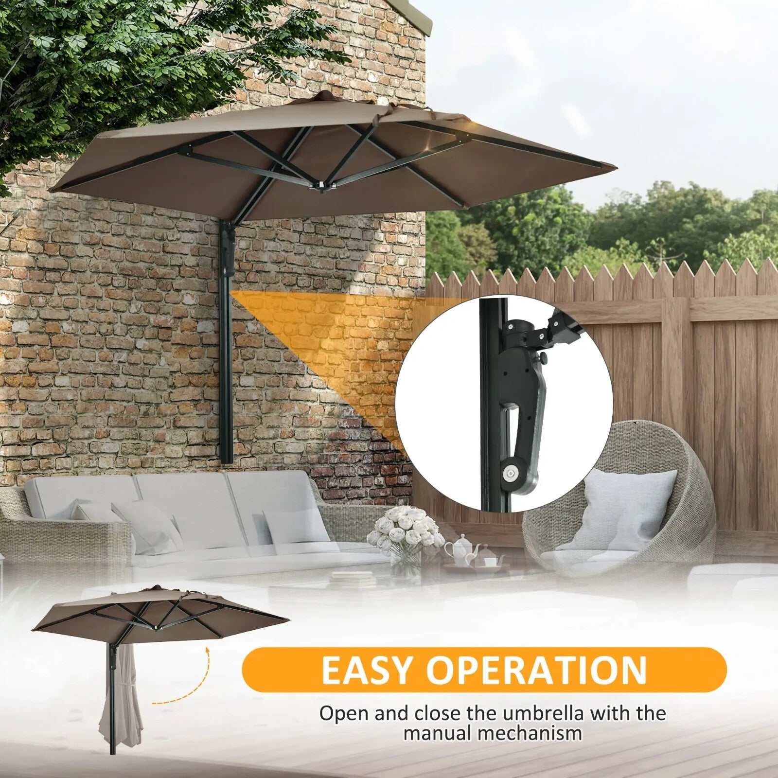 Wall Mounted Parasol 180 Degree Canopy Outdoor Patio Umbrella for Garden Porch - Home and Garden Furniture Shop - rustic - furniture