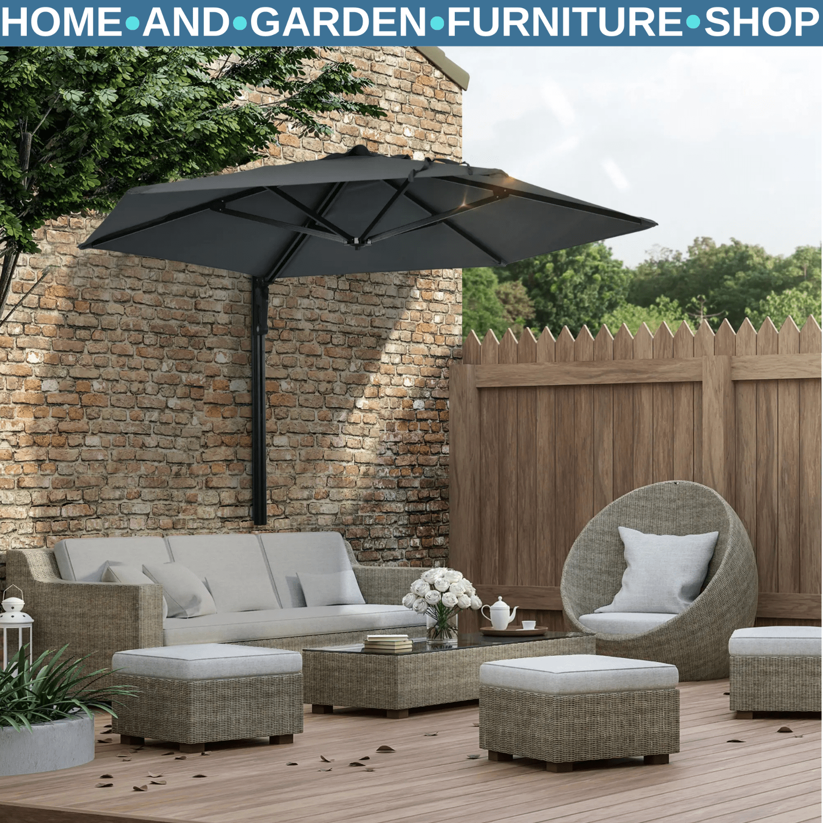 Wall Mounted Parasol 180 Degree Rotating Canopy Patio Garden Umbrella for Porch - Home and Garden Furniture Shop - rustic - furniture